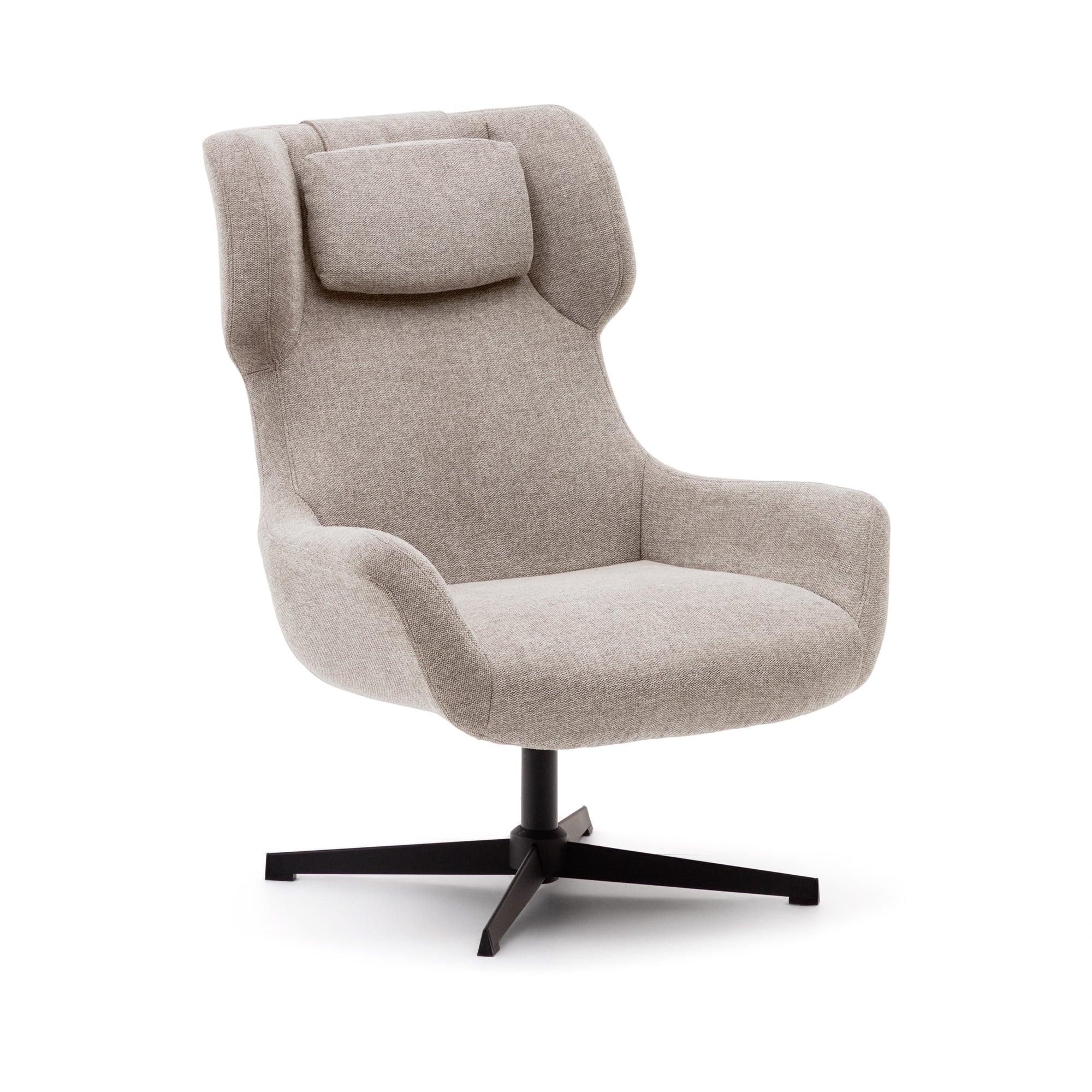 Zalina swivel armchair in beige chenille and steel with black finish FSC 100% - Product Image