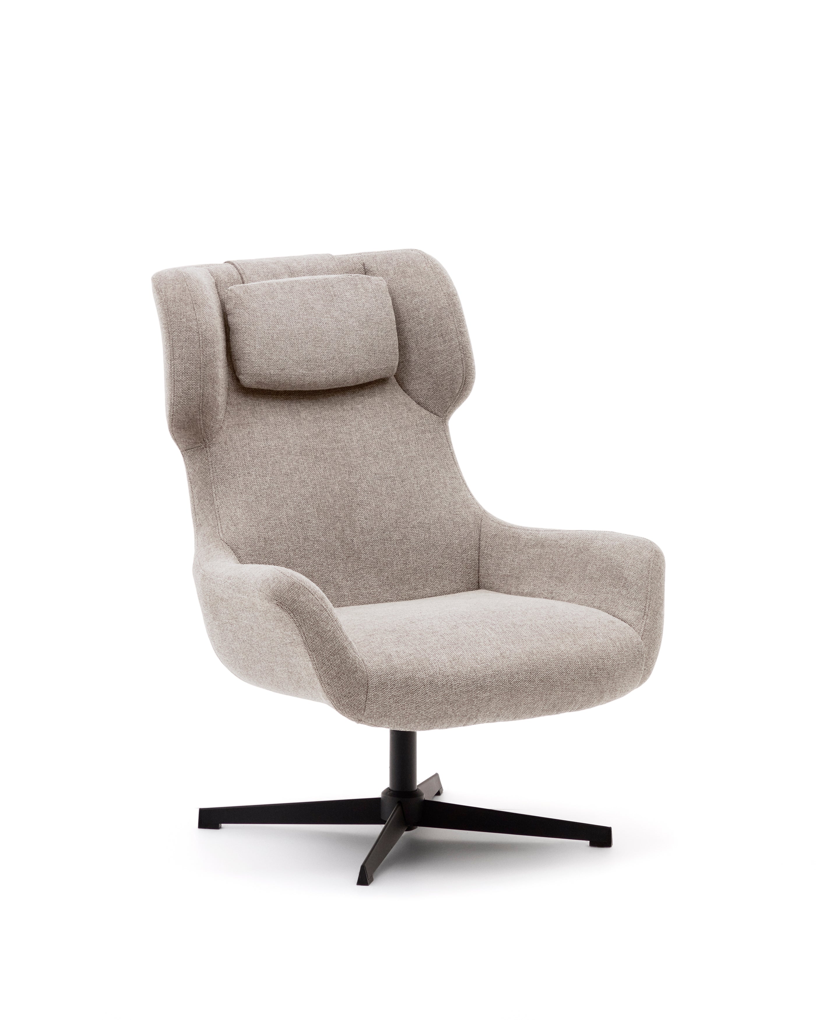 Zalina swivel armchair in beige chenille and steel with black finish FSC 100% - Product Image
