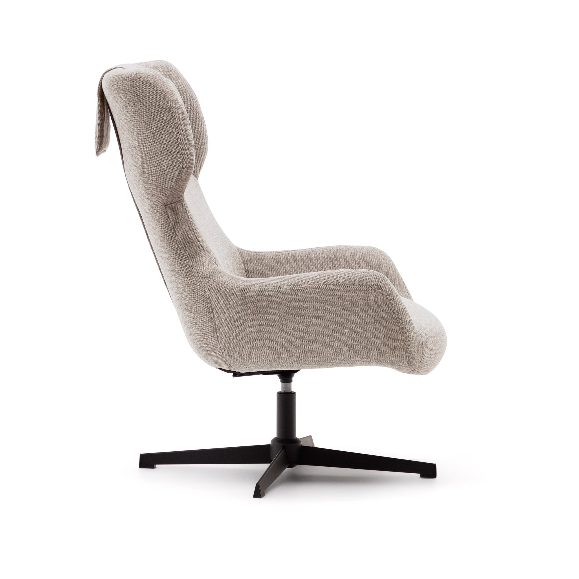 Zalina swivel armchair in beige chenille and steel with black finish FSC 100% - Product Image