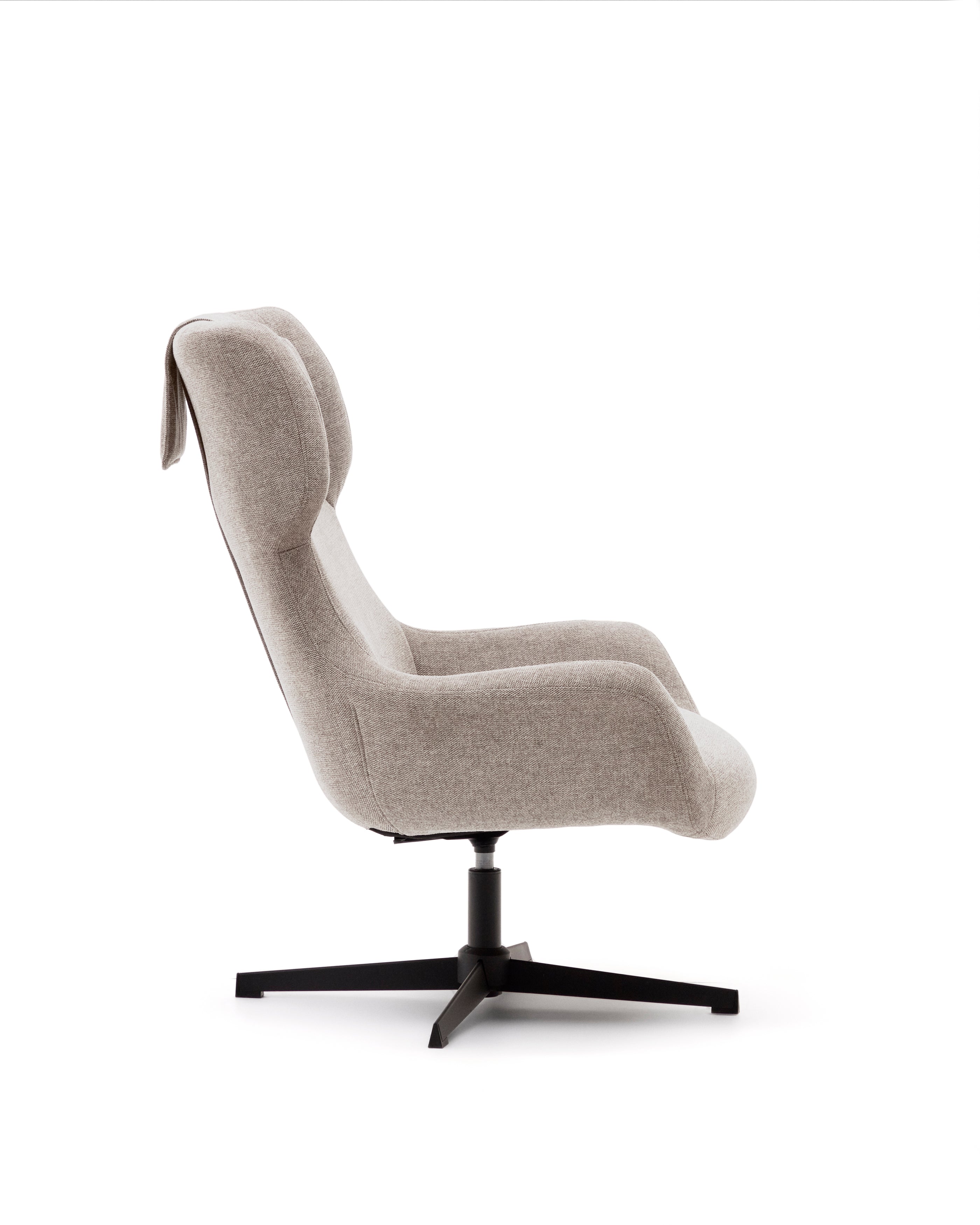 Zalina swivel armchair in beige chenille and steel with black finish FSC 100% - Product Image