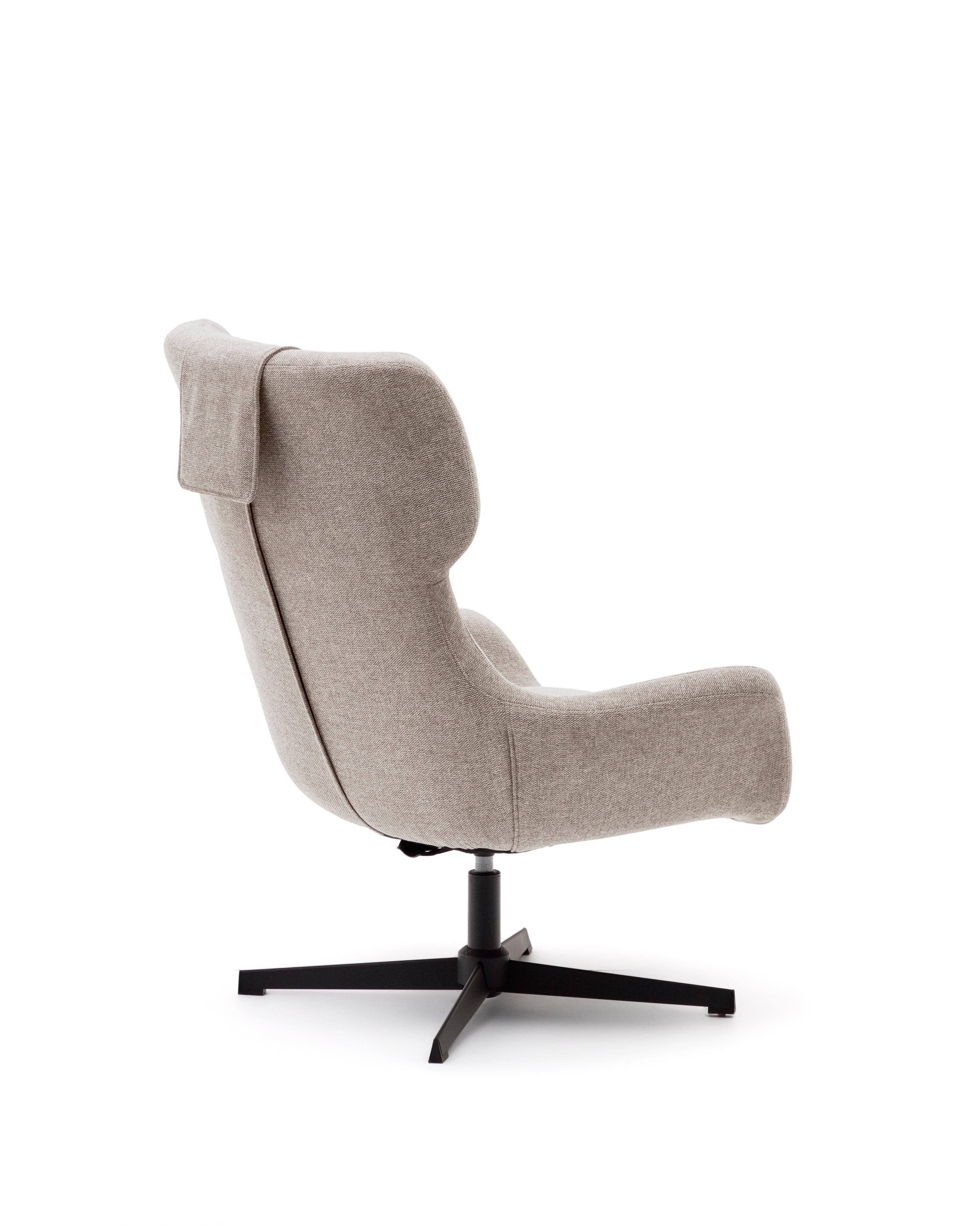 Zalina swivel armchair in beige chenille and steel with black finish FSC 100% - Product Image