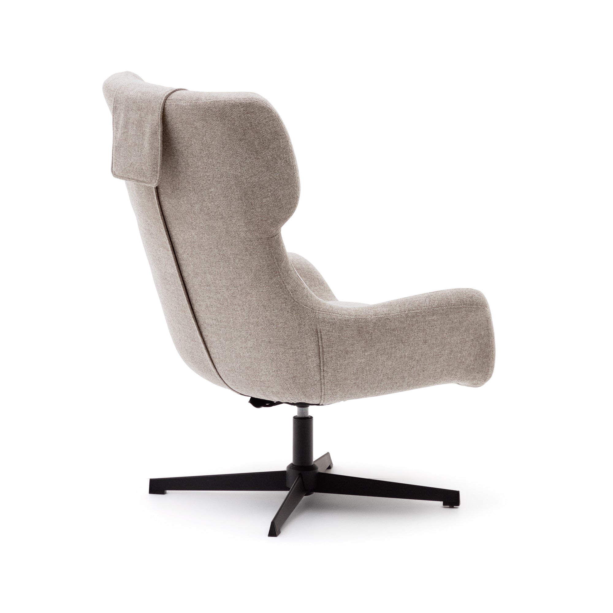 Zalina swivel armchair in beige chenille and steel with black finish FSC 100% - Product Image