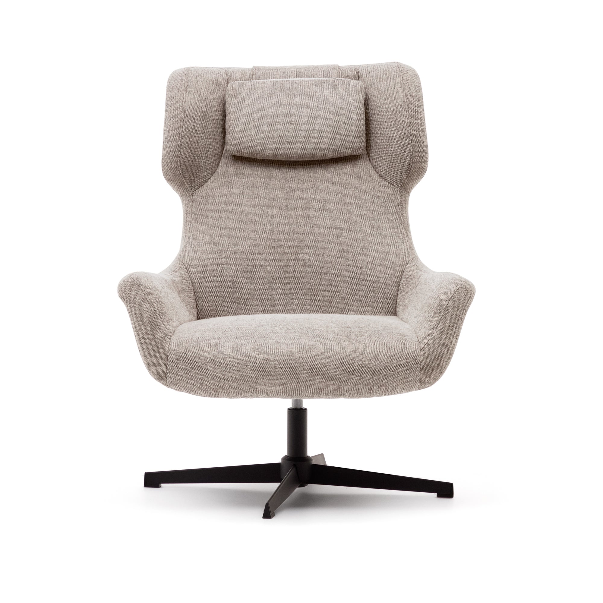 Zalina swivel armchair in beige chenille and steel with black finish FSC 100% - Product Image