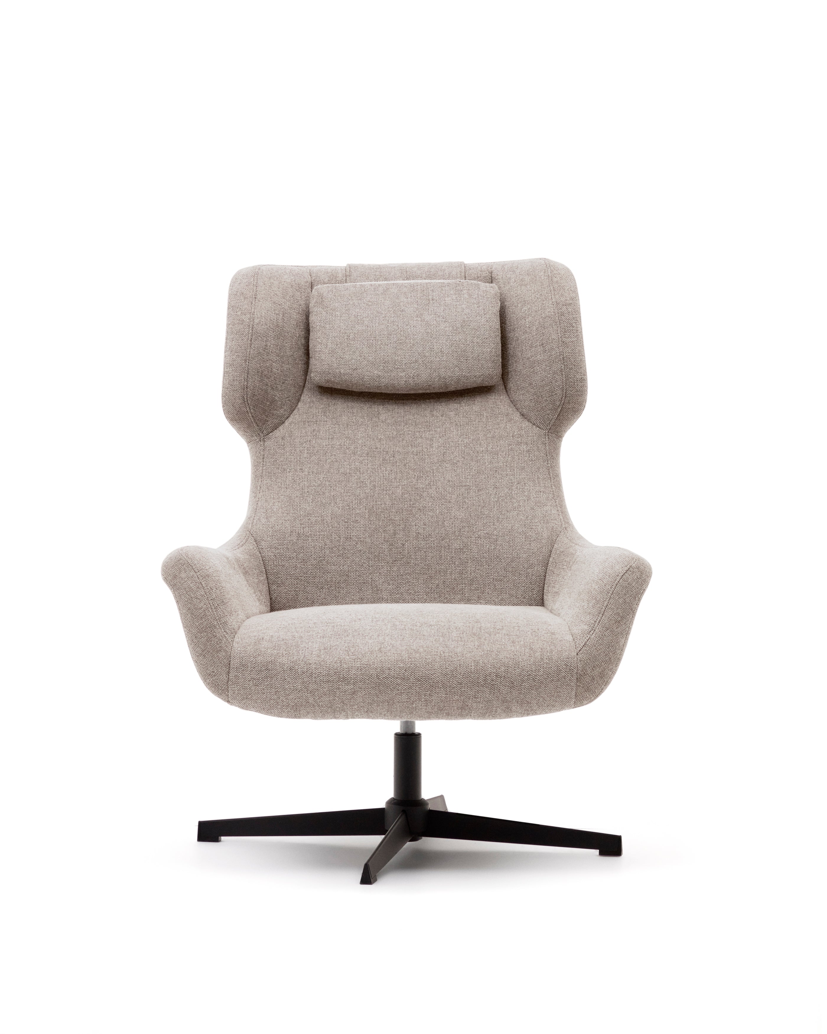 Zalina swivel armchair in beige chenille and steel with black finish FSC 100% - Product Image