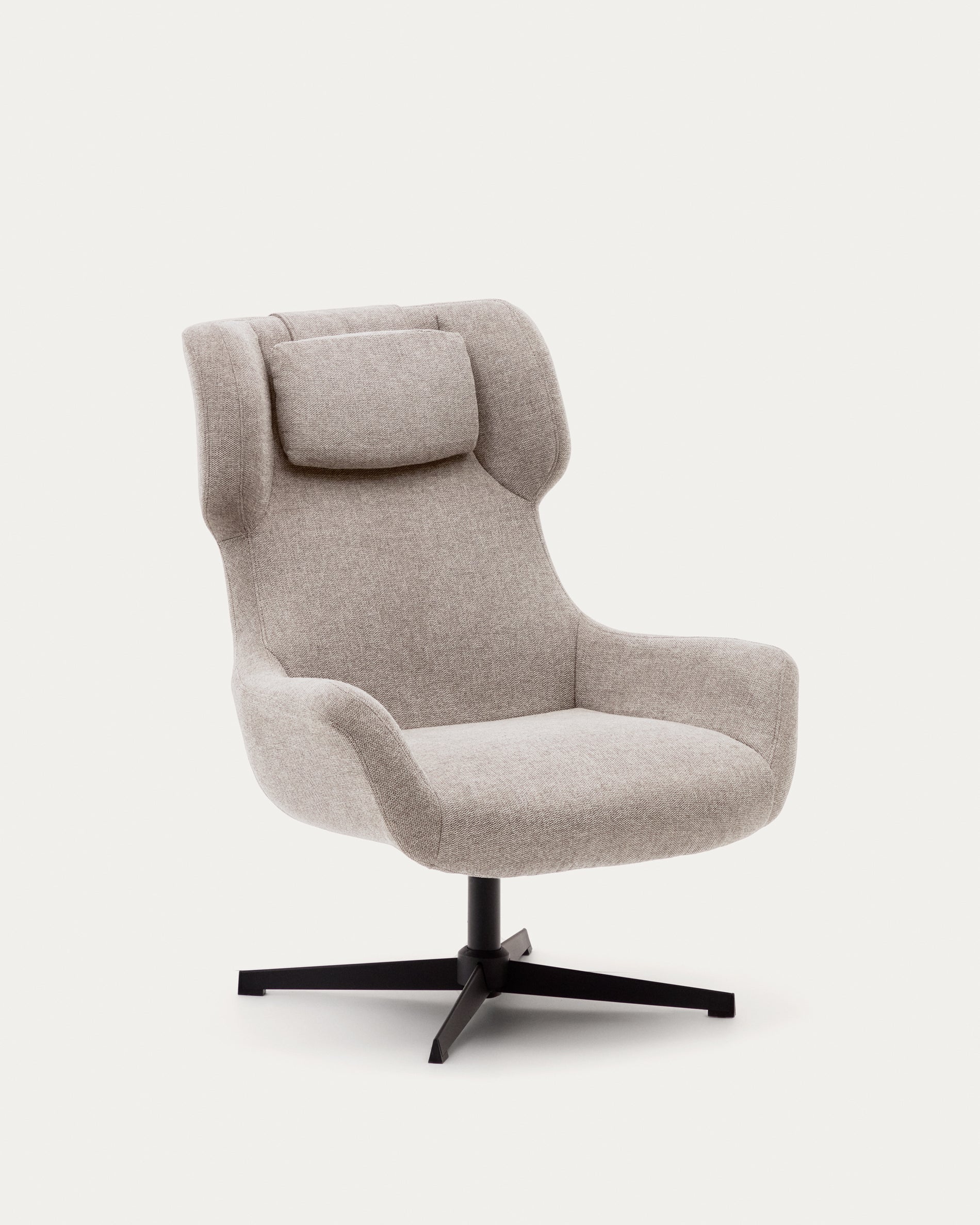 Zalina swivel armchair in beige chenille and steel with black finish FSC 100% - Product View