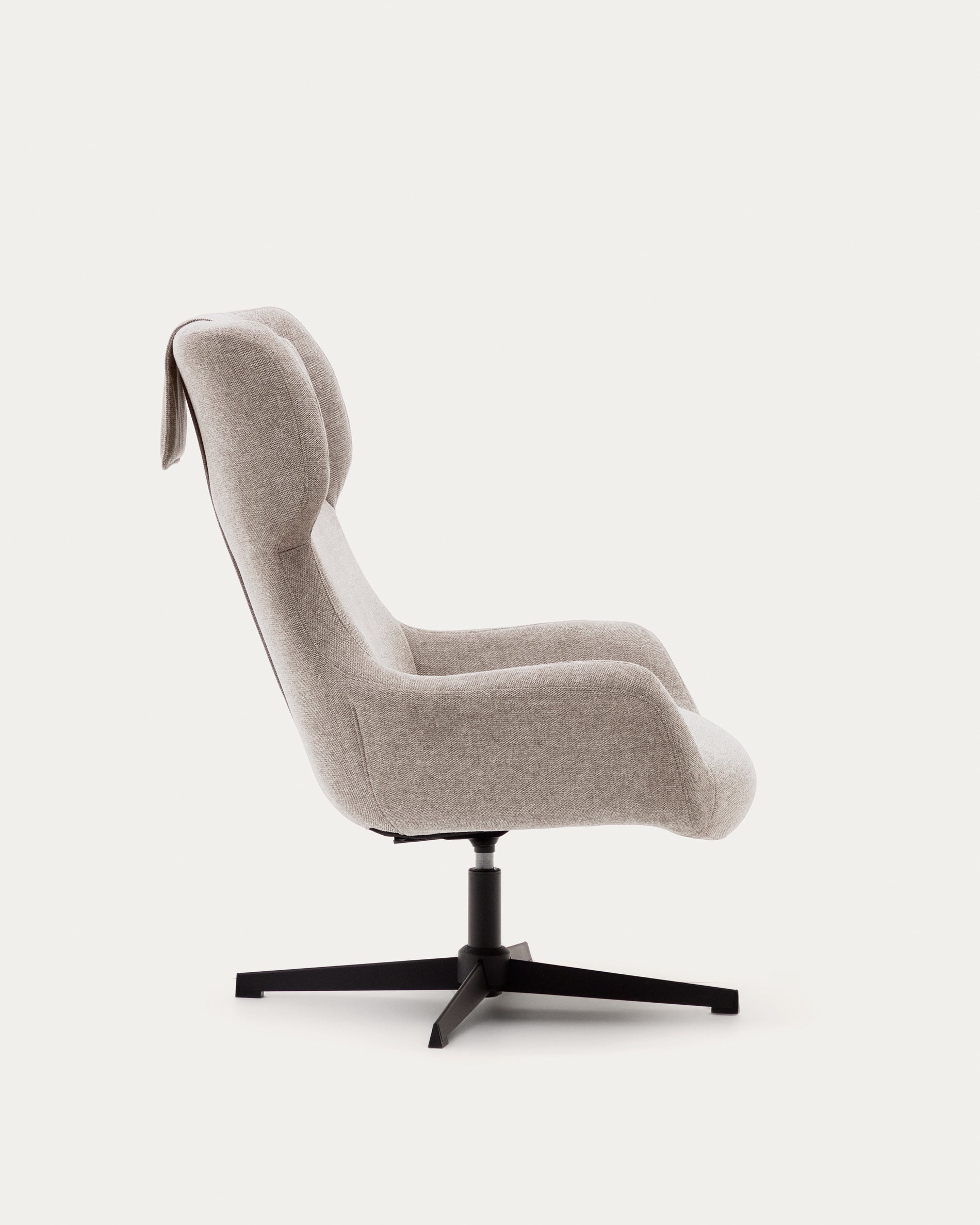Zalina swivel armchair in beige chenille and steel with black finish FSC 100% - Product View