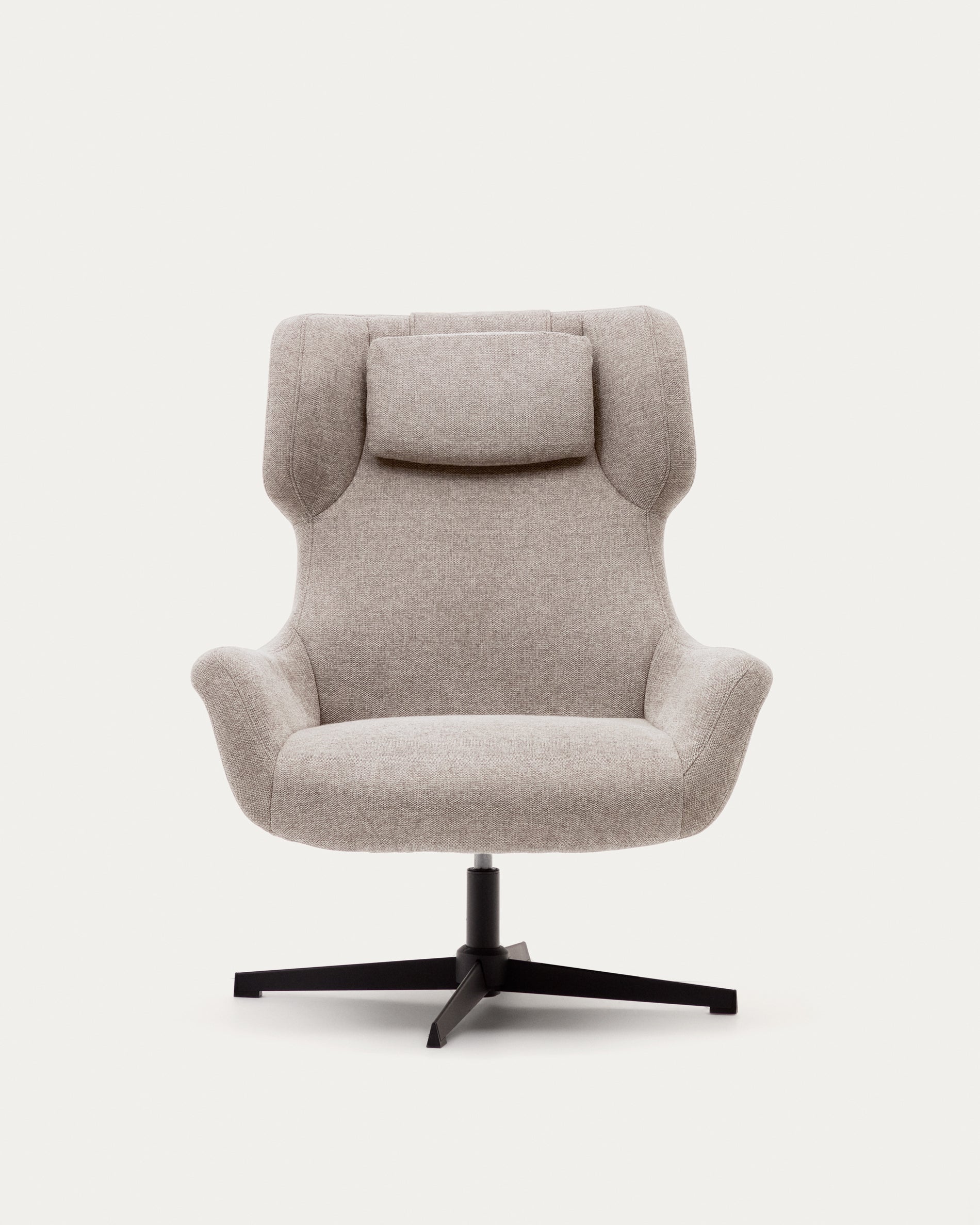 Zalina swivel armchair in beige chenille and steel with black finish FSC 100% - Product View