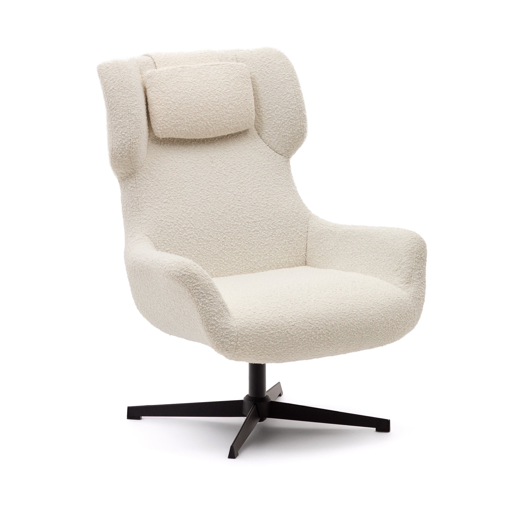 Zalina swivel armchair in white bouclé and steel with black finish FSC 100% - Product Image