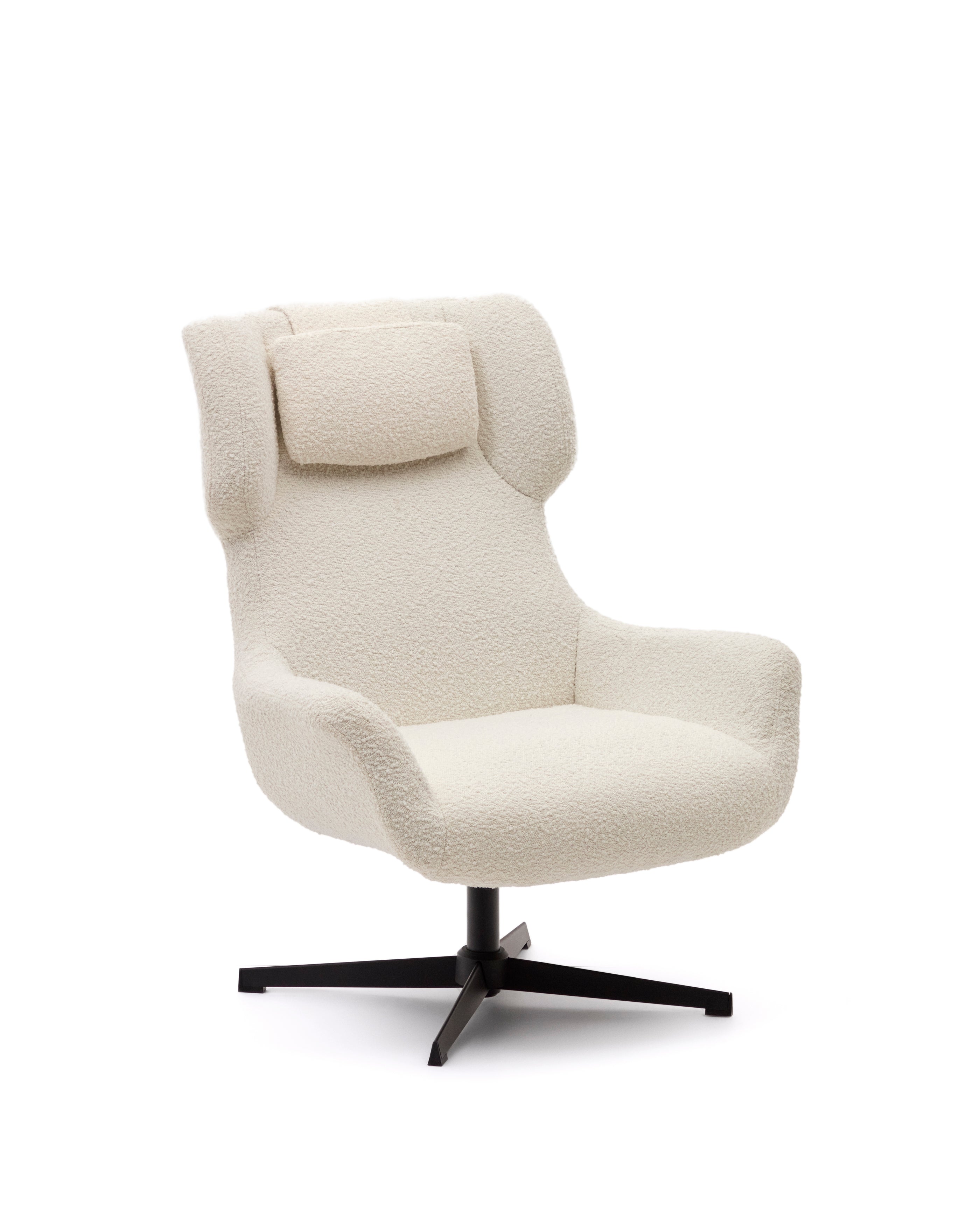 Zalina swivel armchair in white bouclé and steel with black finish FSC 100% - Product Image