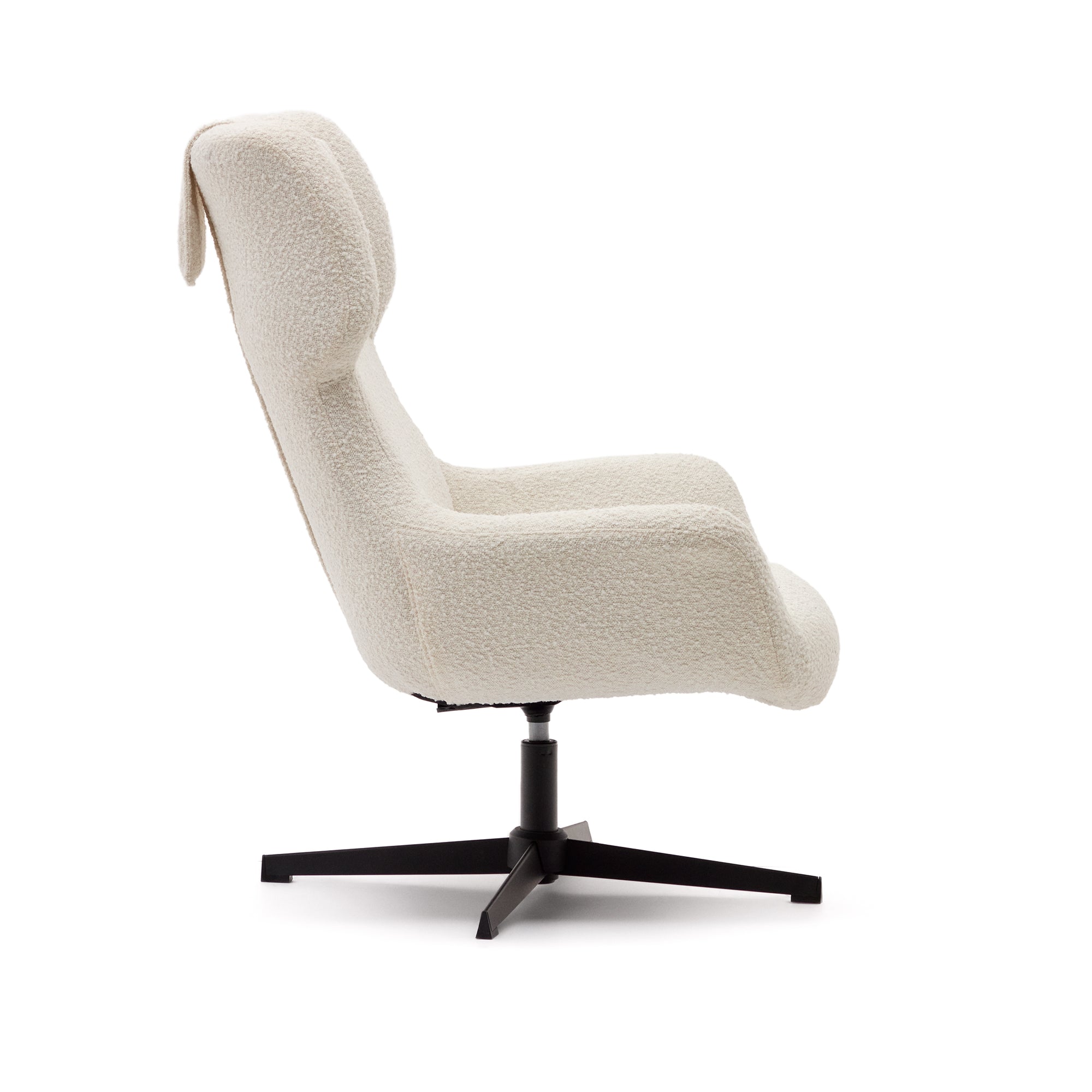 Zalina swivel armchair in white bouclé and steel with black finish FSC 100% - Product Image