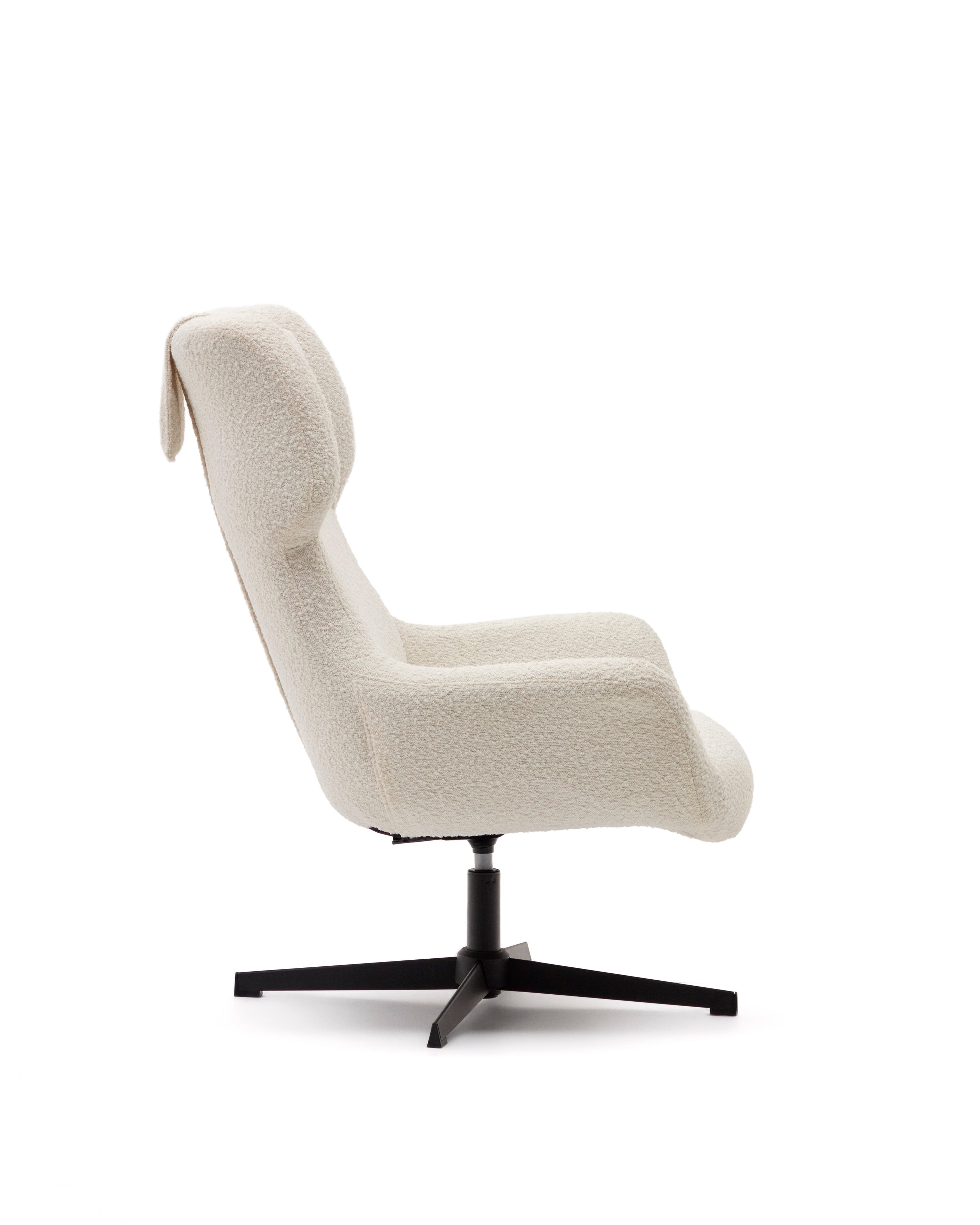 Zalina swivel armchair in white bouclé and steel with black finish FSC 100% - Product Image