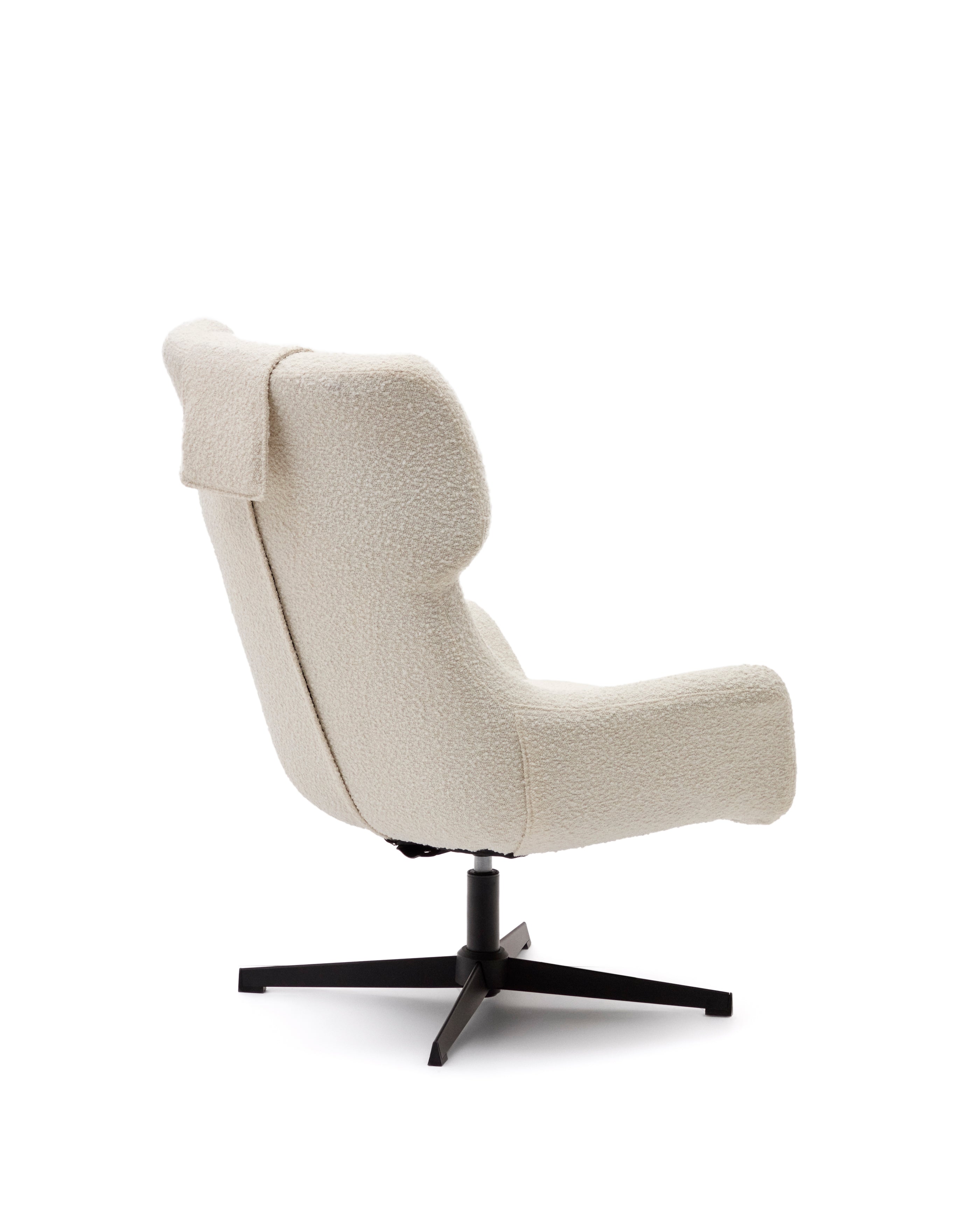 Zalina swivel armchair in white bouclé and steel with black finish FSC 100% - Product Image