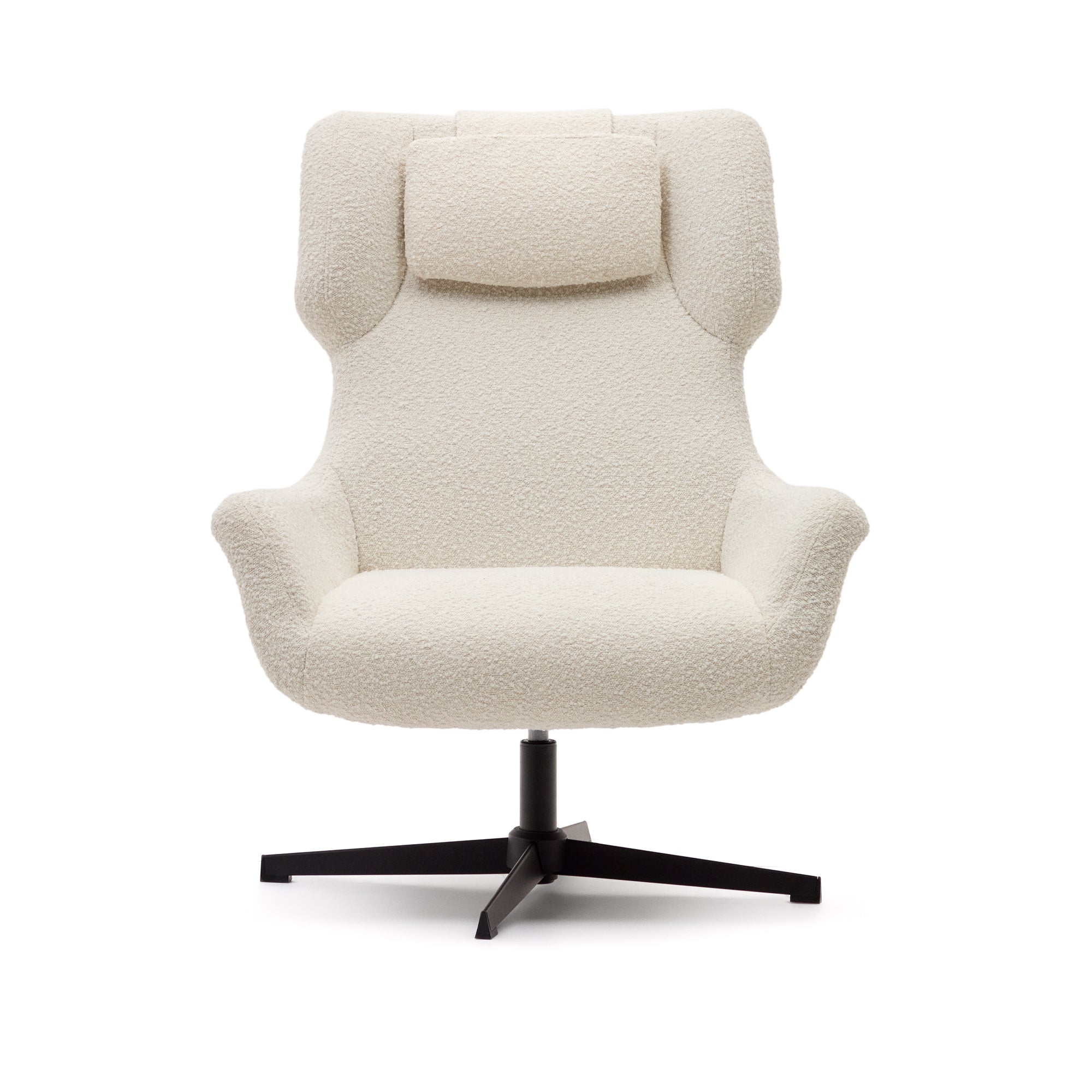 Zalina swivel armchair in white bouclé and steel with black finish FSC 100% - Product Image