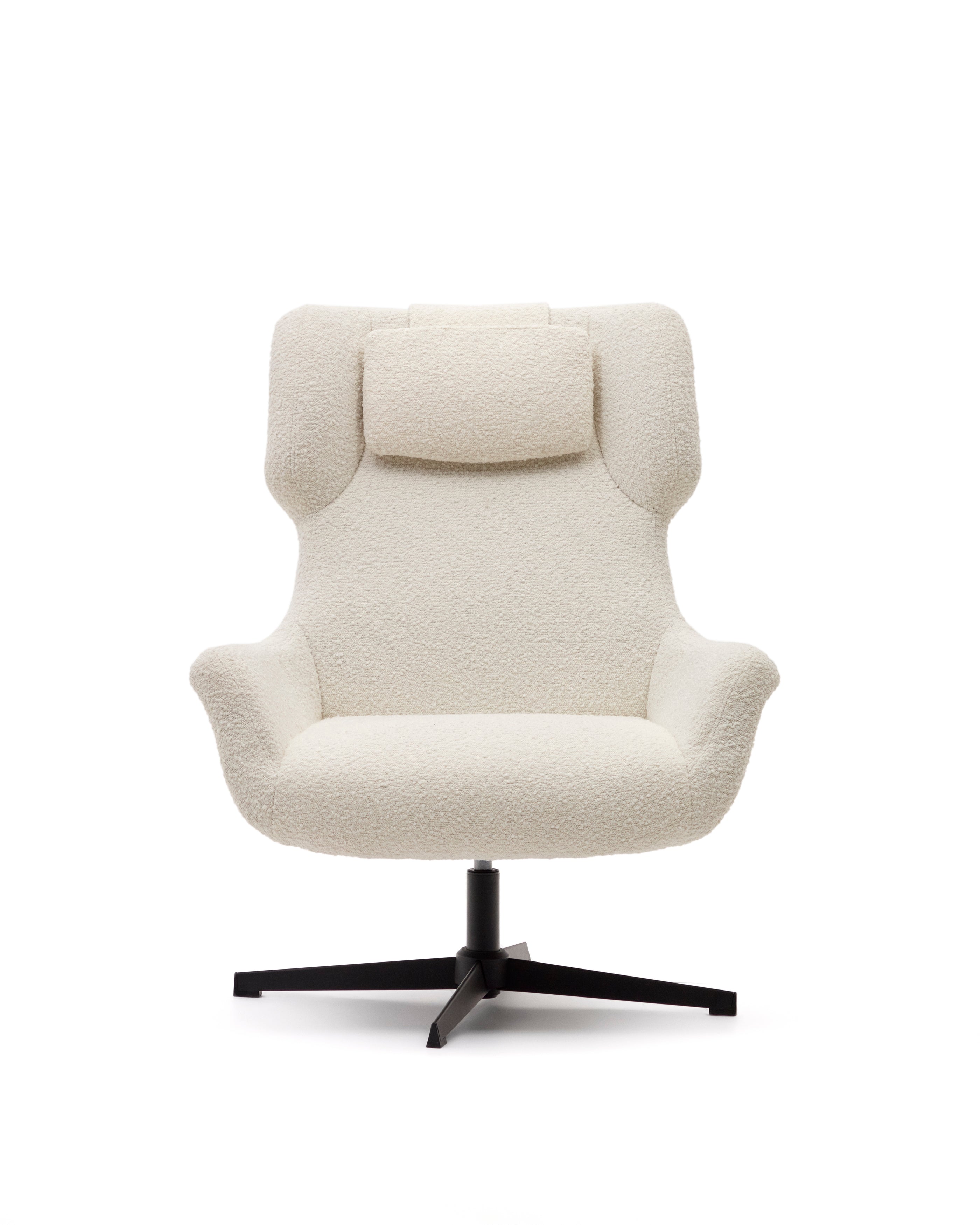 Zalina swivel armchair in white bouclé and steel with black finish FSC 100% - Product Image