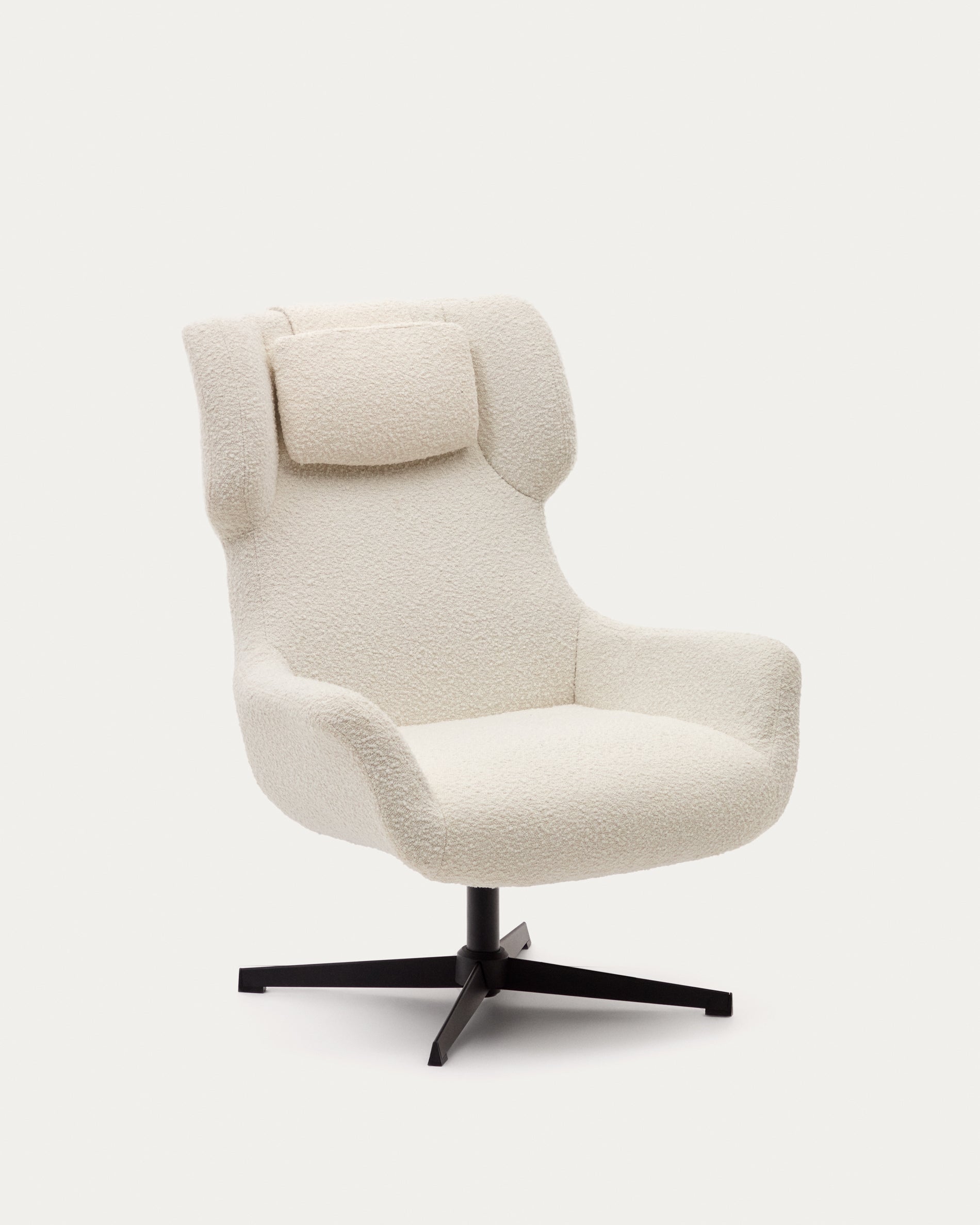 Zalina swivel armchair in white bouclé and steel with black finish FSC 100% - Product View