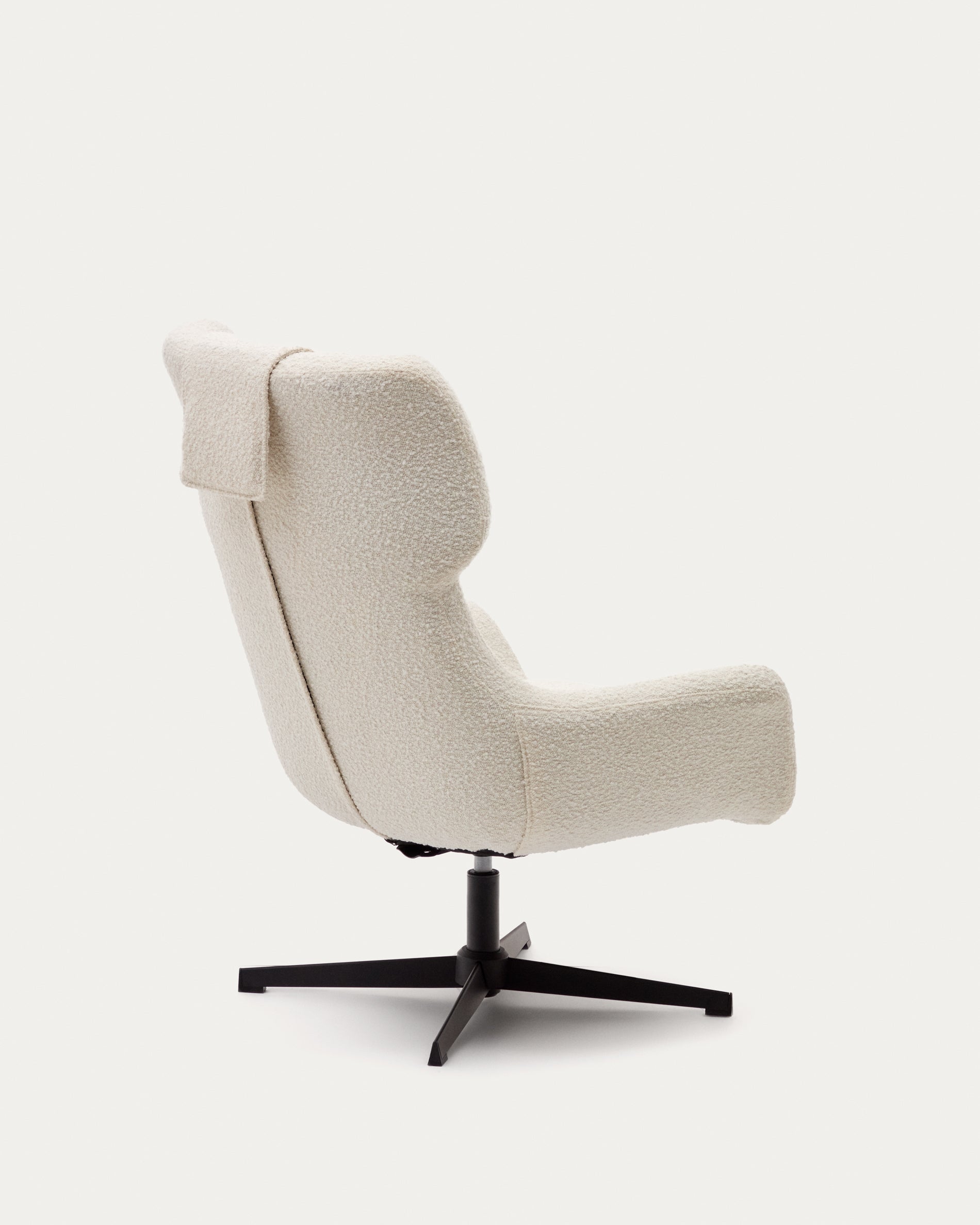 Zalina swivel armchair in white bouclé and steel with black finish FSC 100% - Product View