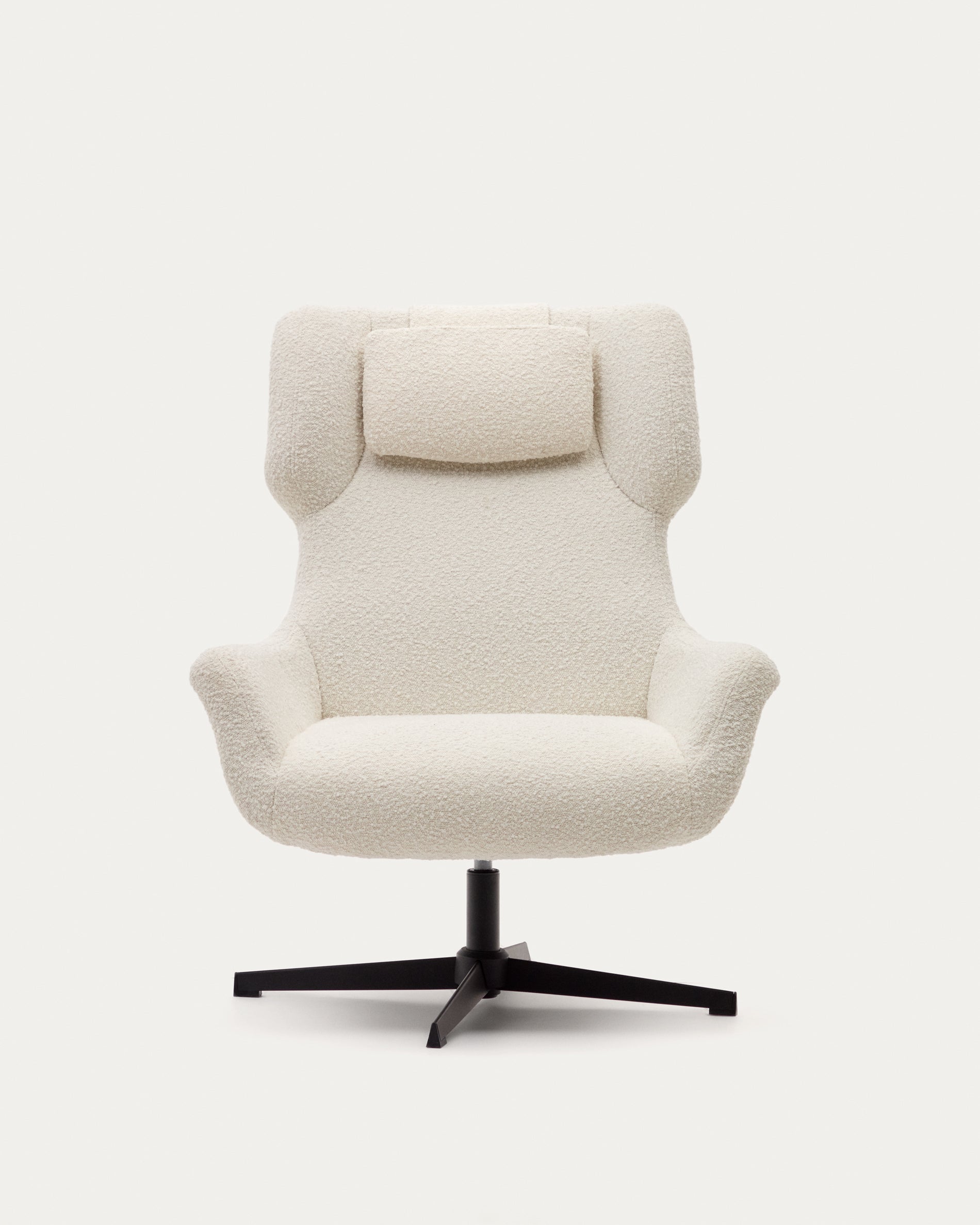 Zalina swivel armchair in white bouclé and steel with black finish FSC 100% - Product View