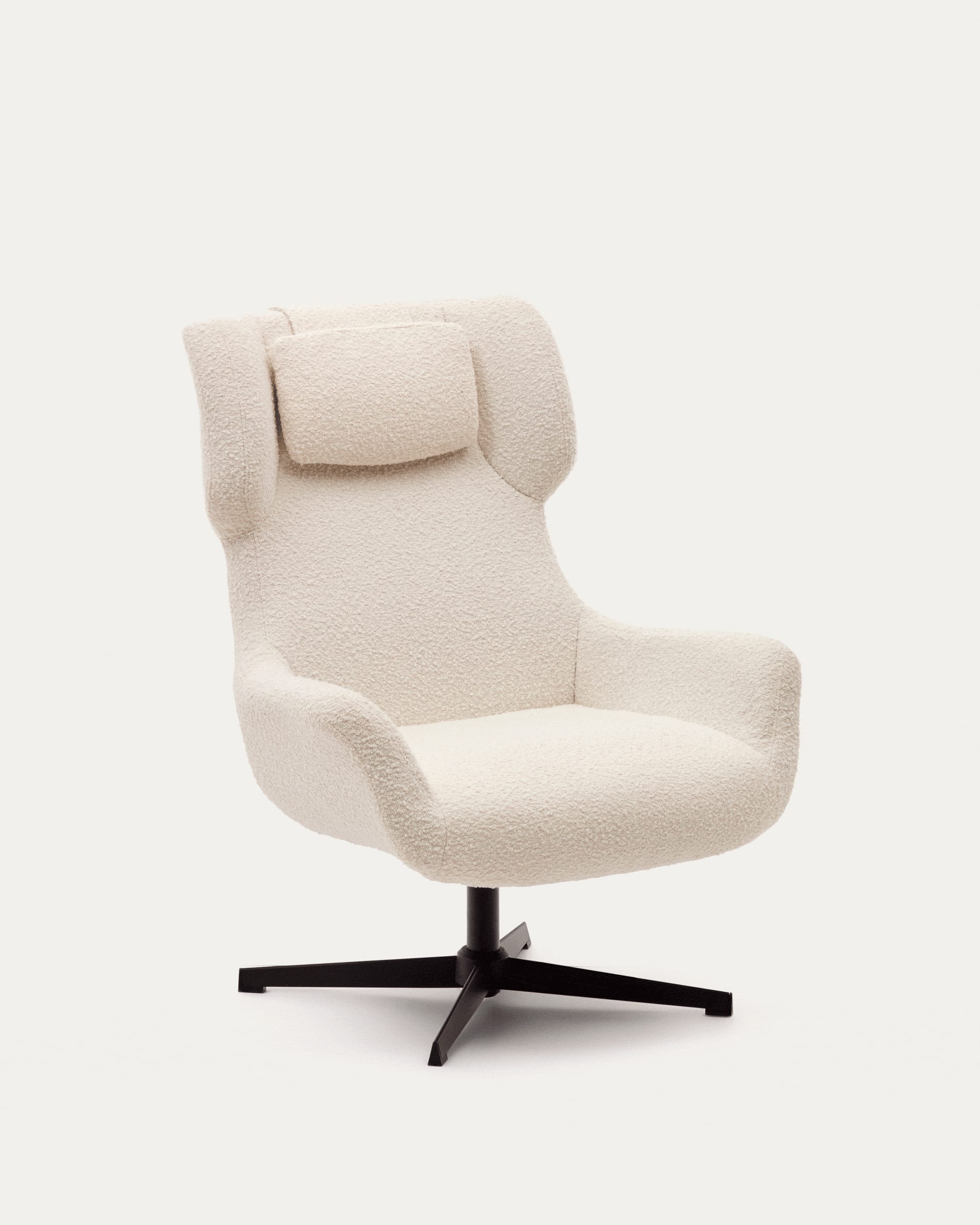 Zalina swivel armchair in white bouclé and steel with black finish FSC 100% - Product View