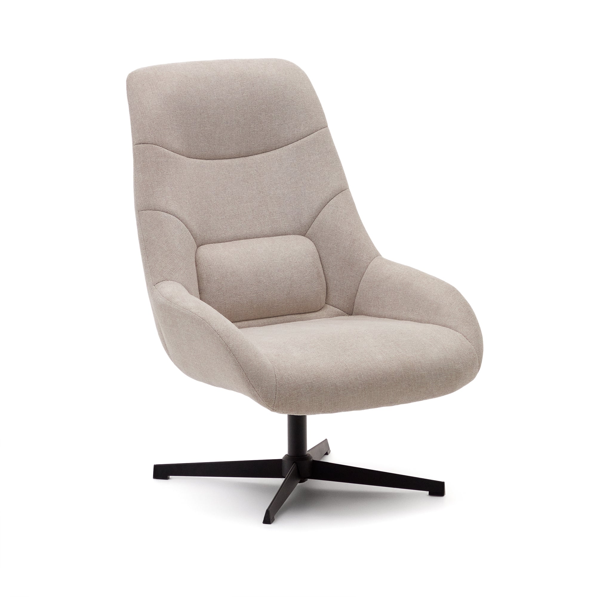Celida swivel armchair in beige chenille and steel with black finish FSC 100% - Product Image