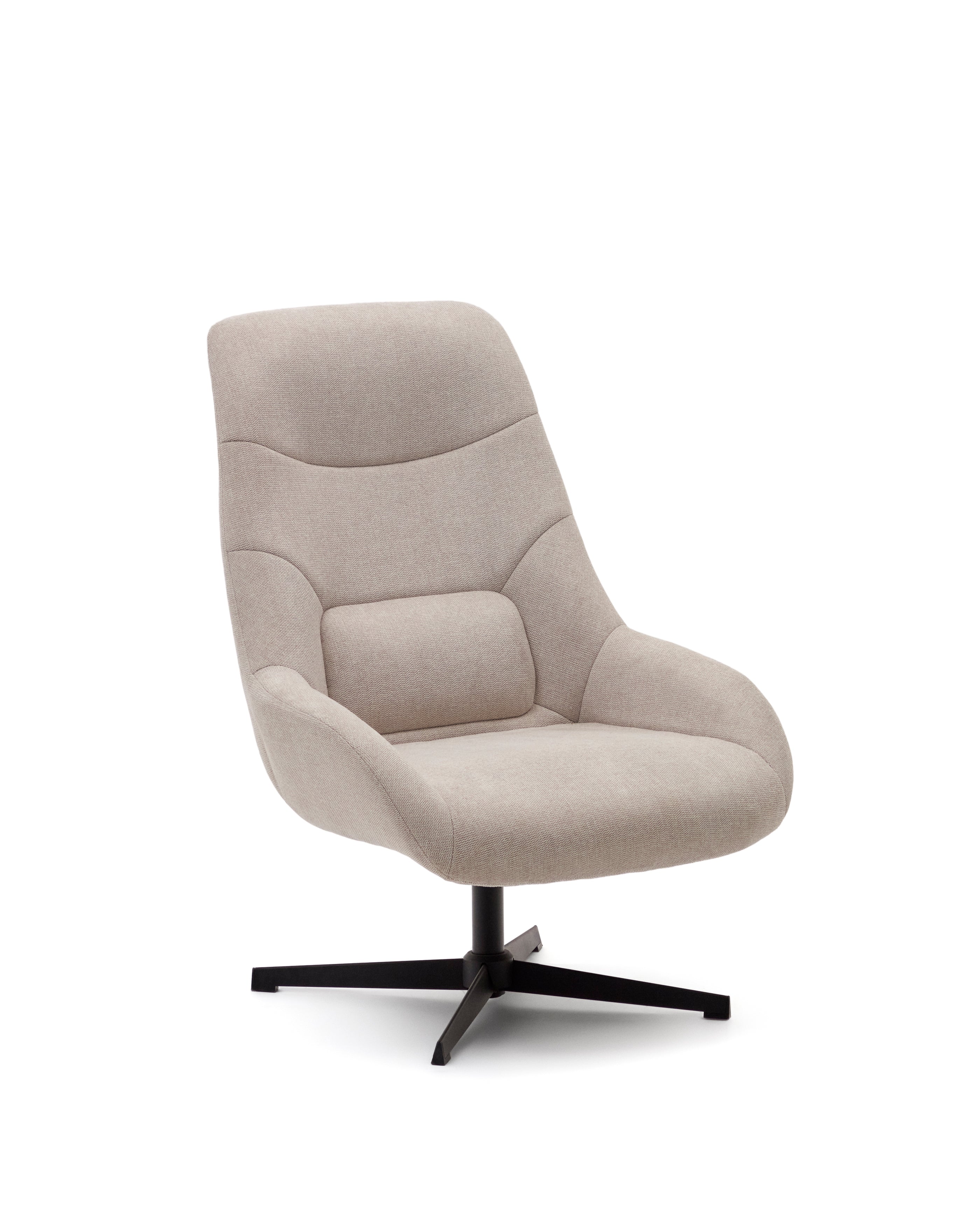 Celida swivel armchair in beige chenille and steel with black finish FSC 100% - Product Image