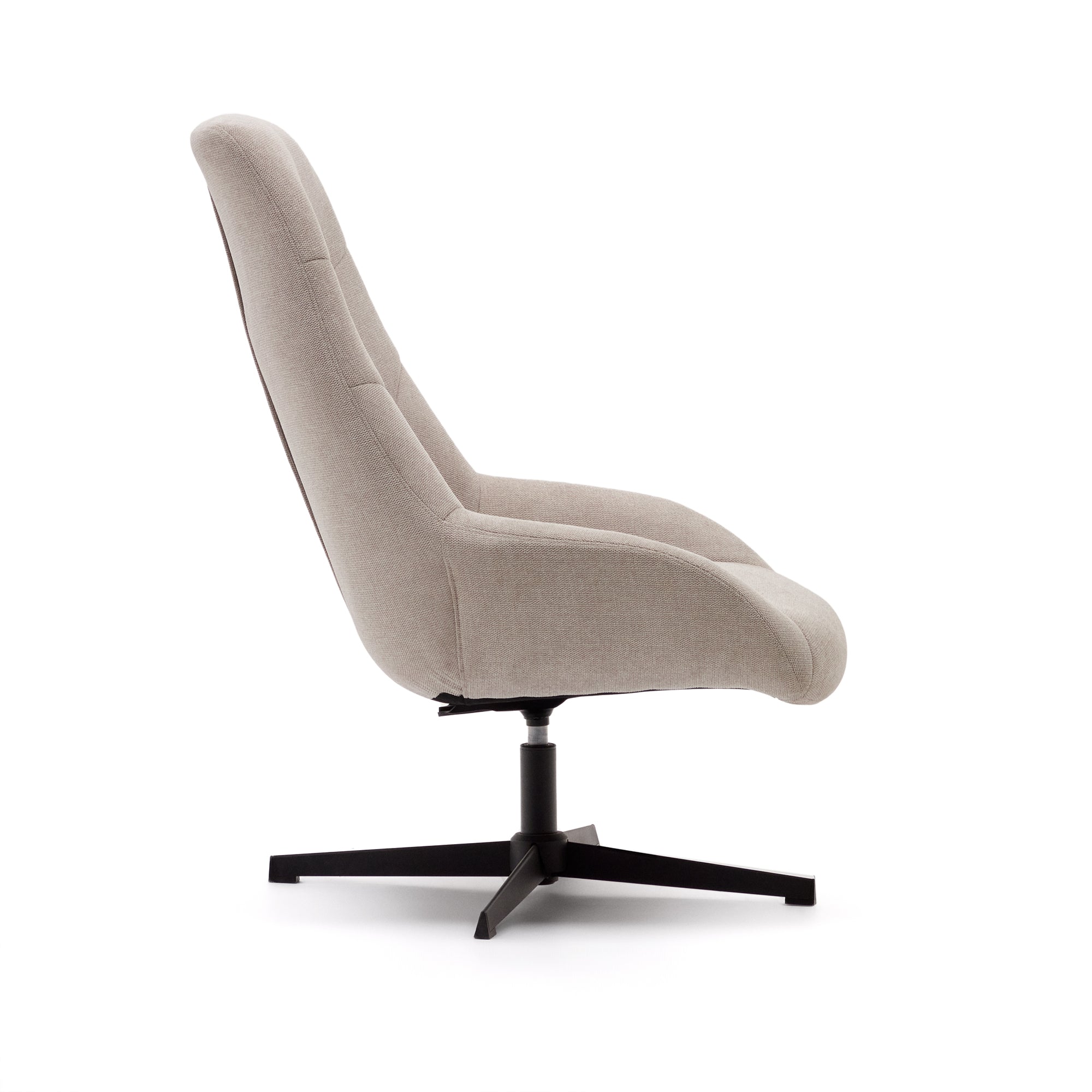 Celida swivel armchair in beige chenille and steel with black finish FSC 100% - Product Image