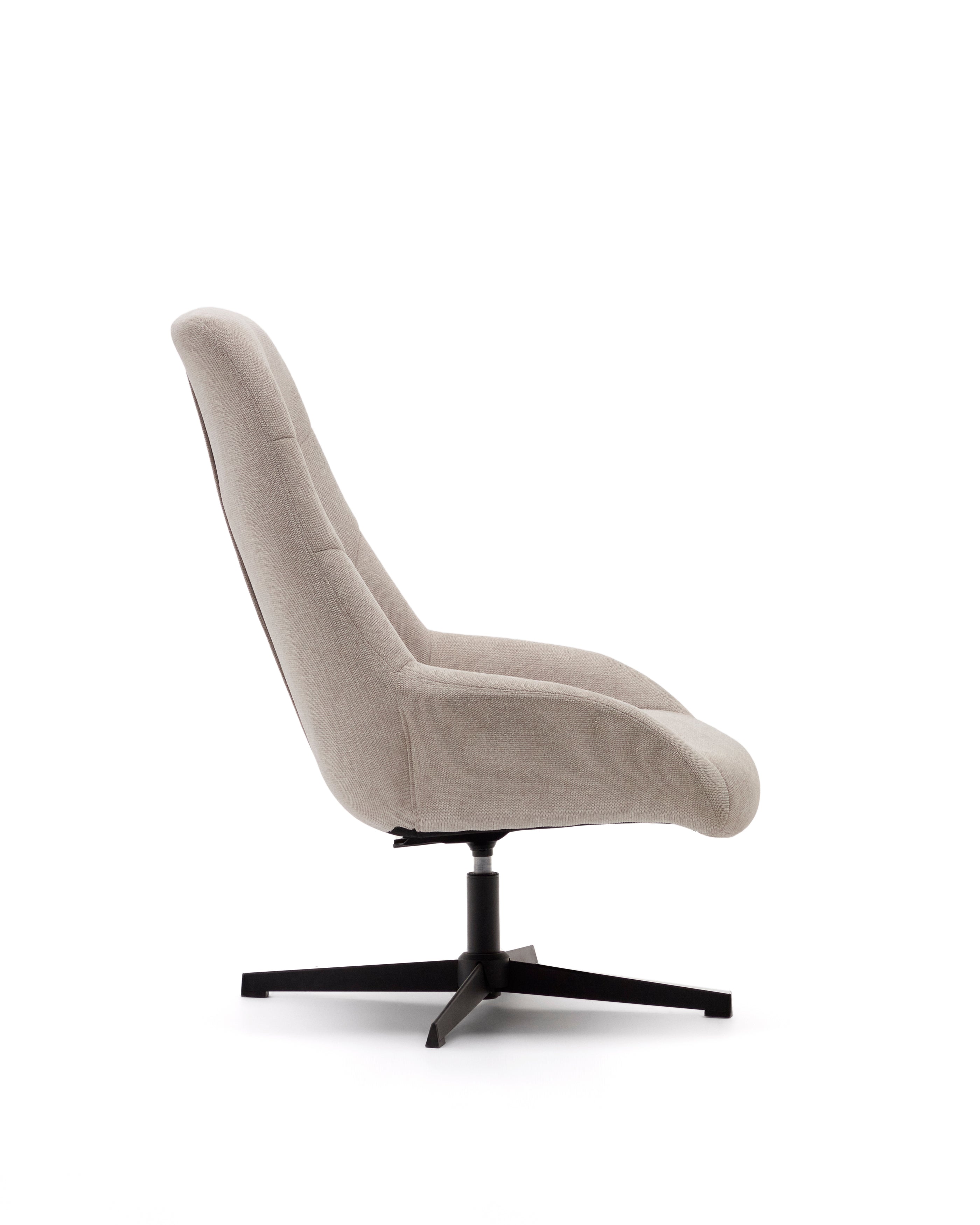 Celida swivel armchair in beige chenille and steel with black finish FSC 100% - Product Image