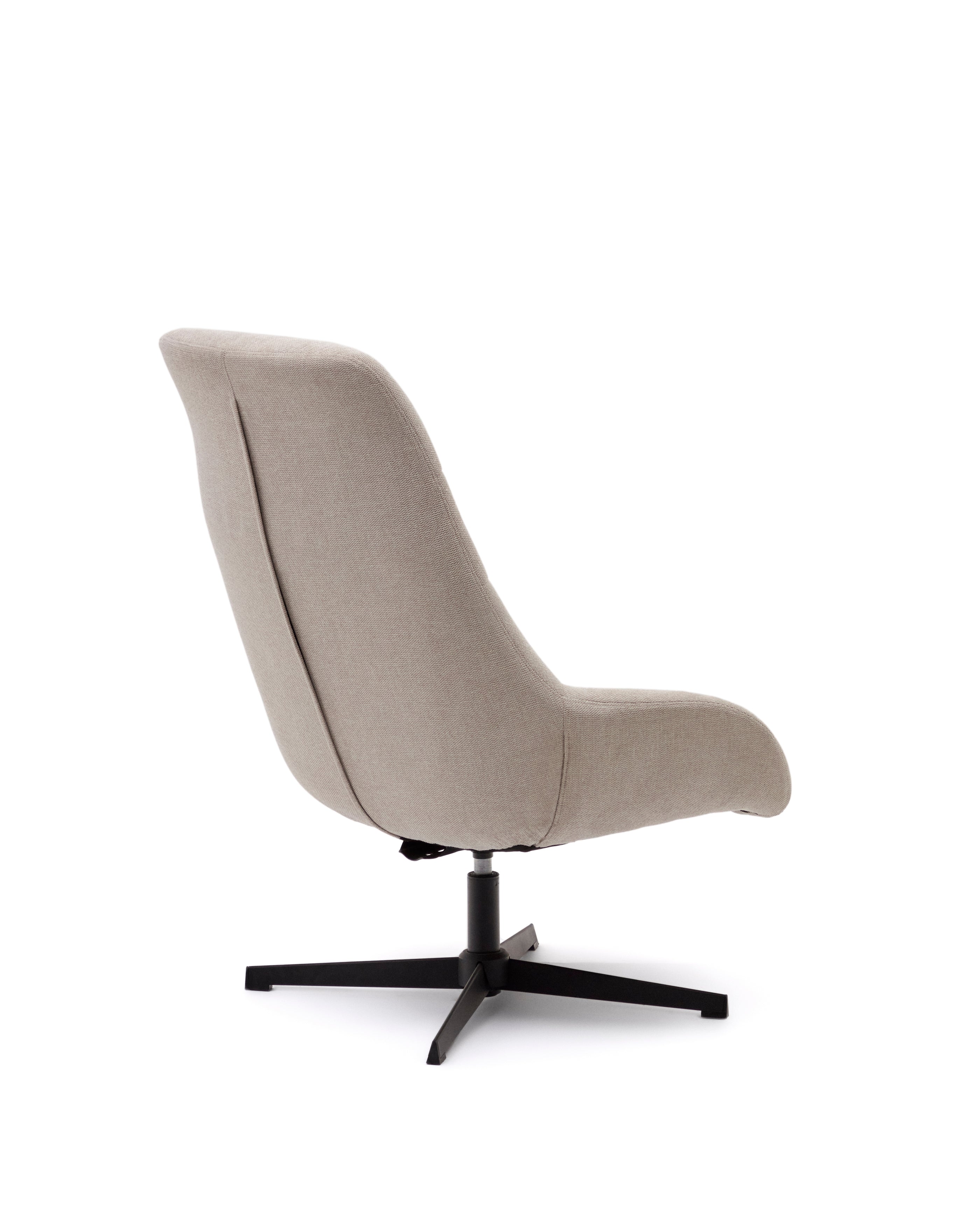 Celida swivel armchair in beige chenille and steel with black finish FSC 100% - Product Image