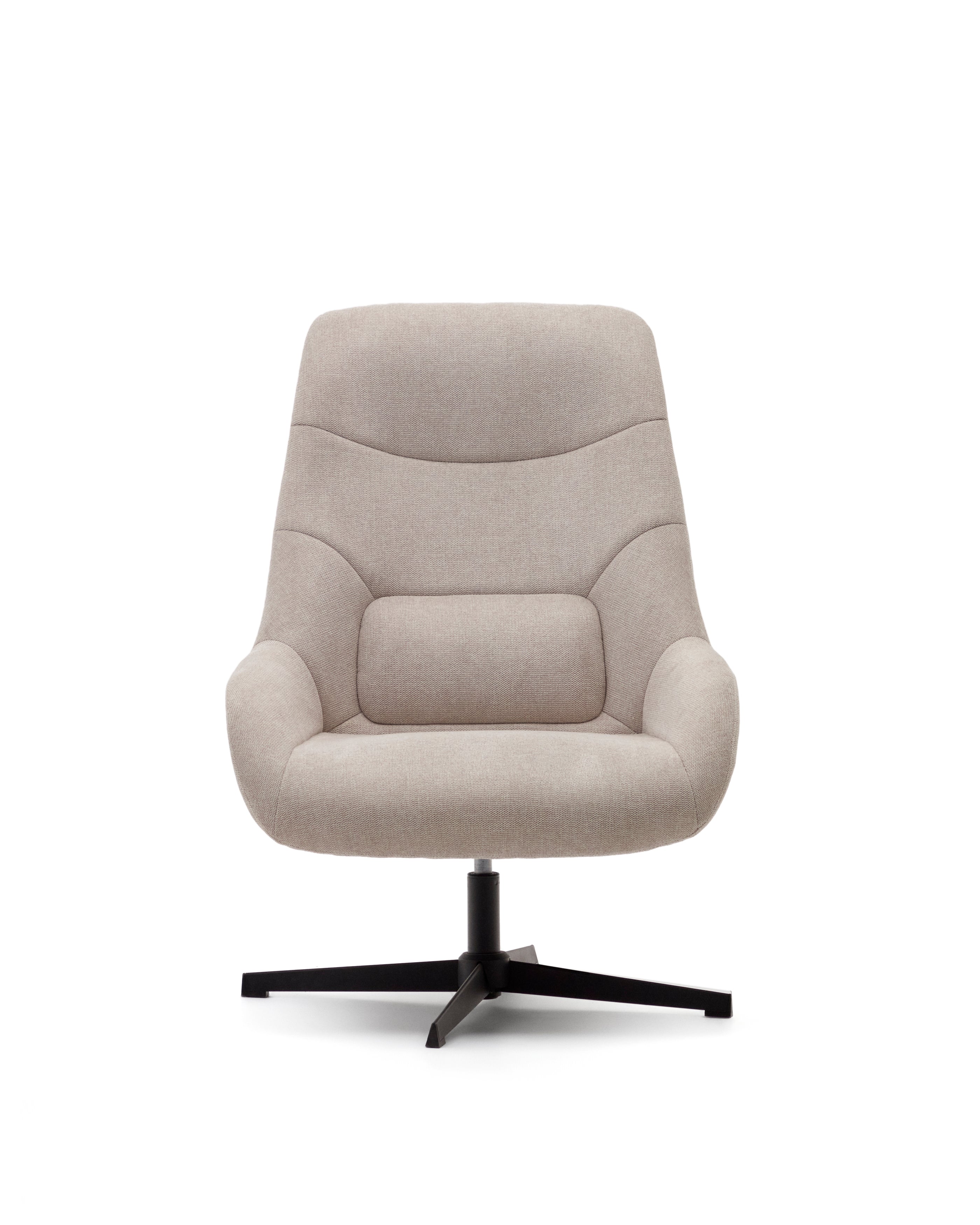 Celida swivel armchair in beige chenille and steel with black finish FSC 100% - Product Image
