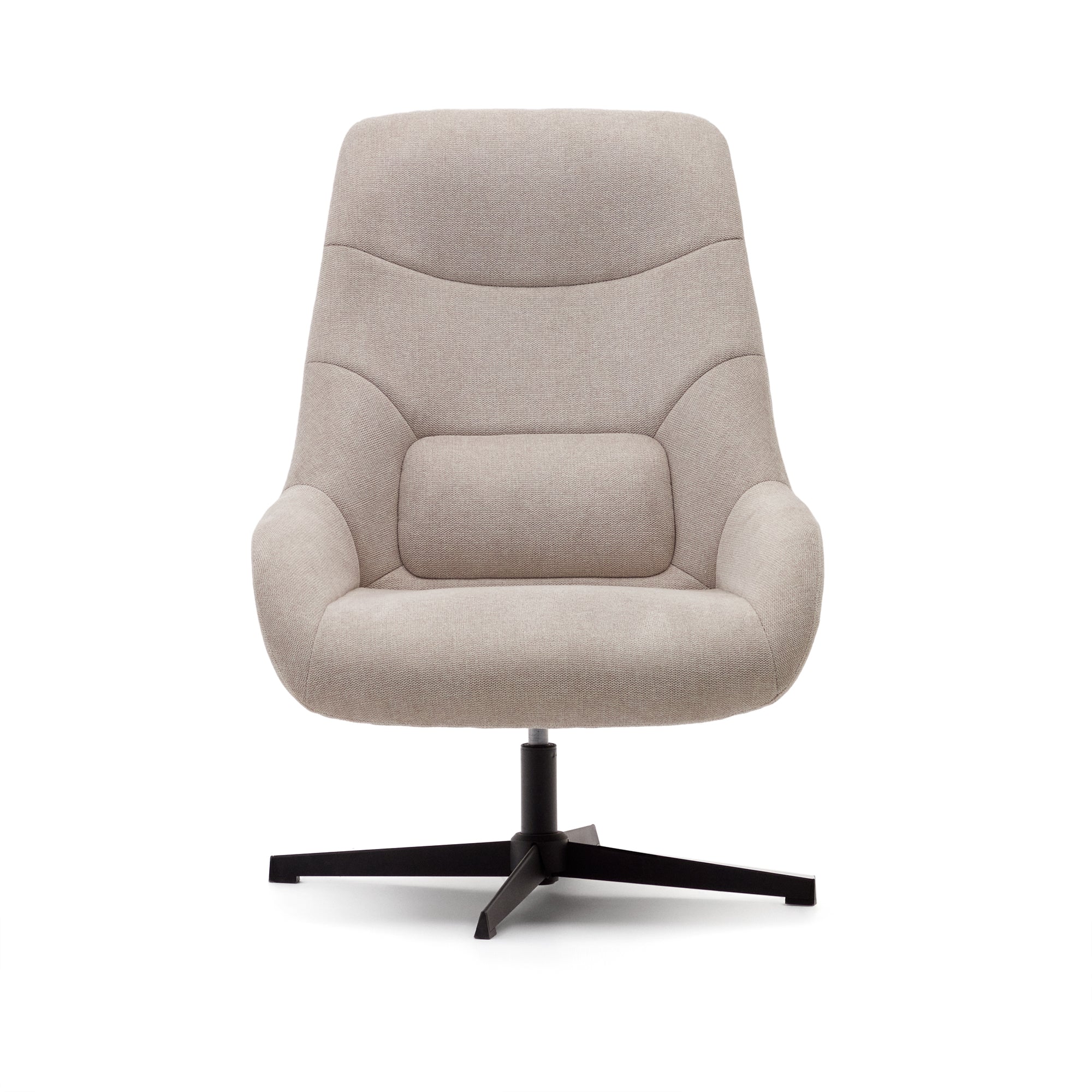 Celida swivel armchair in beige chenille and steel with black finish FSC 100% - Product Image