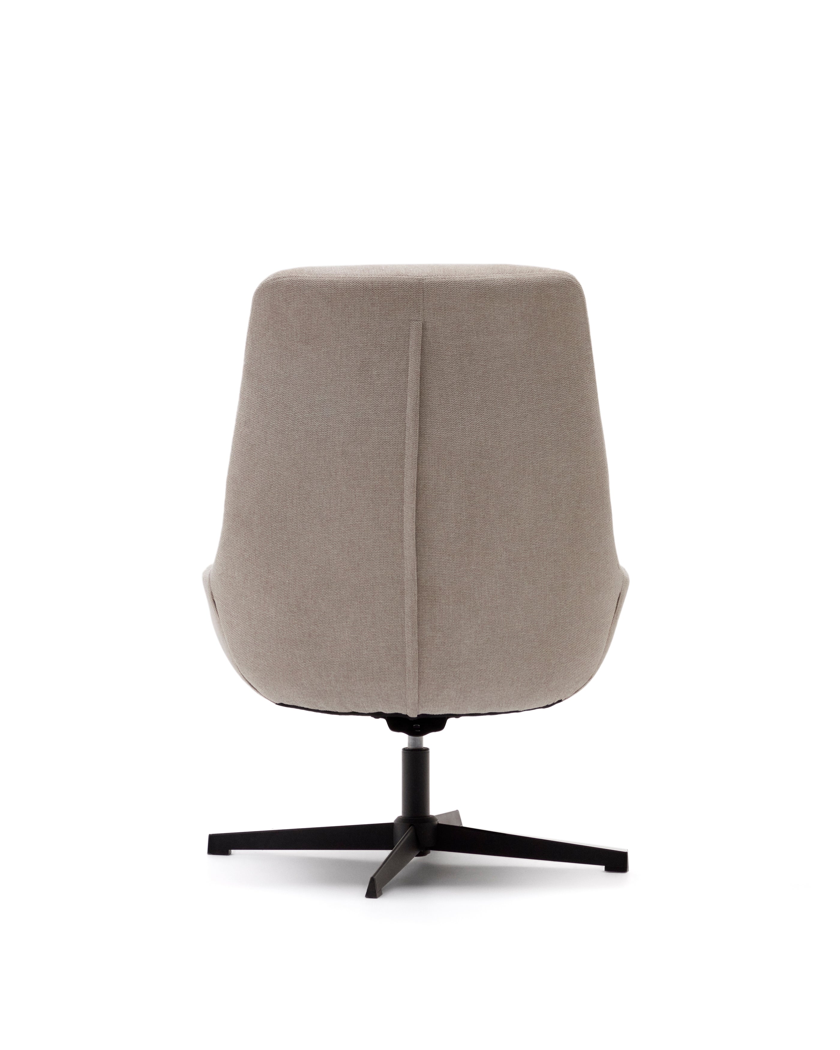 Celida swivel armchair in beige chenille and steel with black finish FSC 100% - Product Image