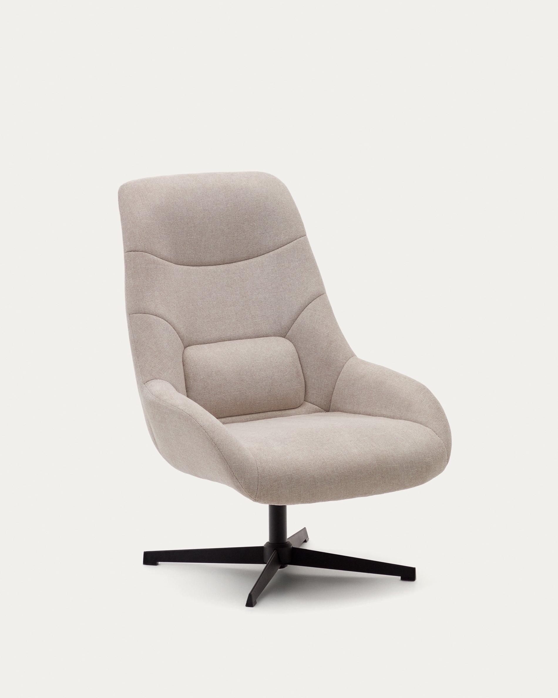 Celida swivel armchair in beige chenille and steel with black finish FSC 100% - Product View