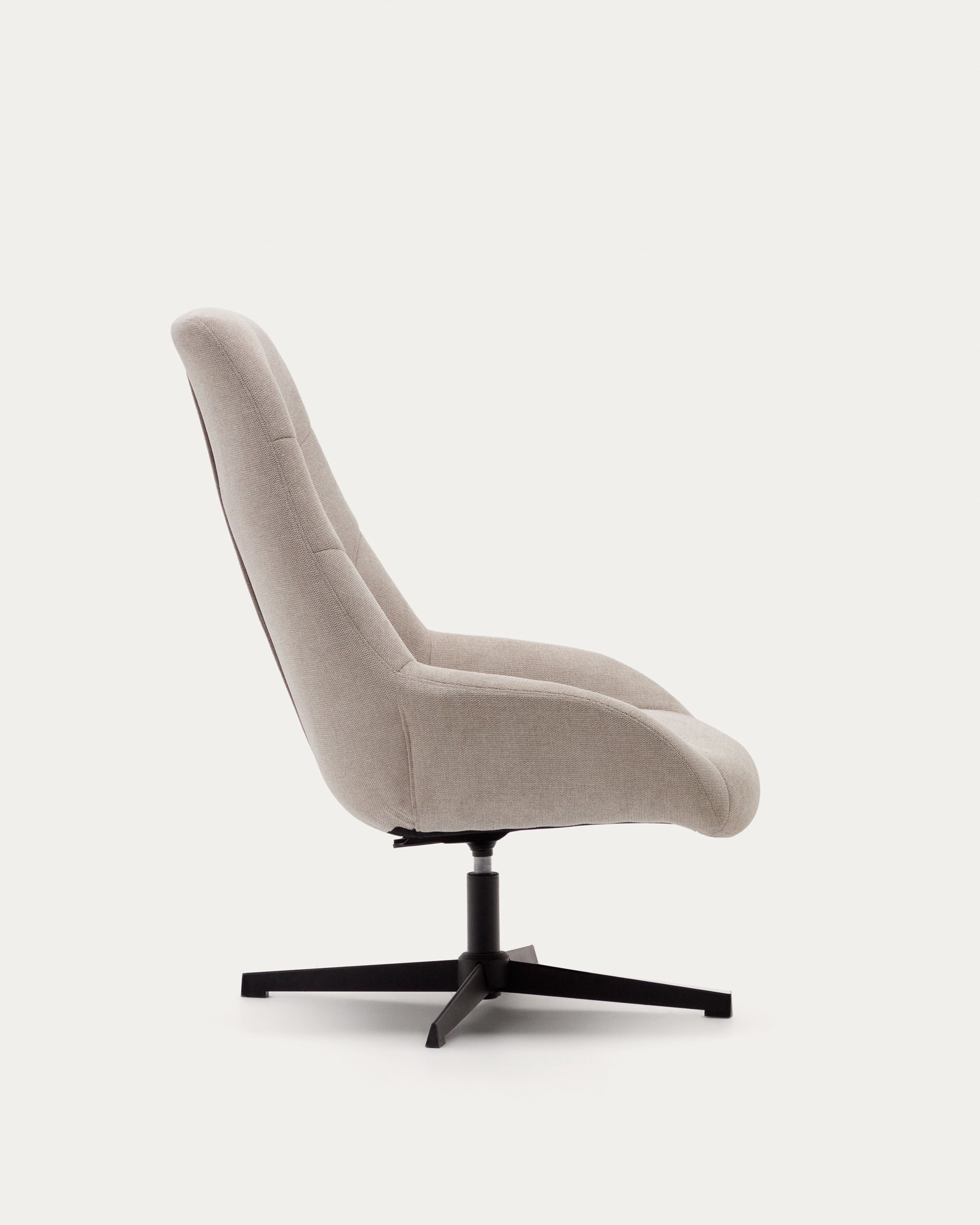 Celida swivel armchair in beige chenille and steel with black finish FSC 100% - Product View