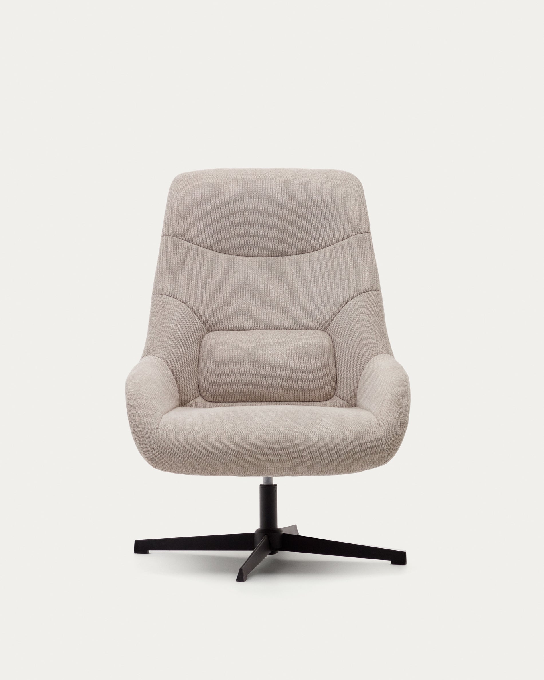 Celida swivel armchair in beige chenille and steel with black finish FSC 100% - Product View