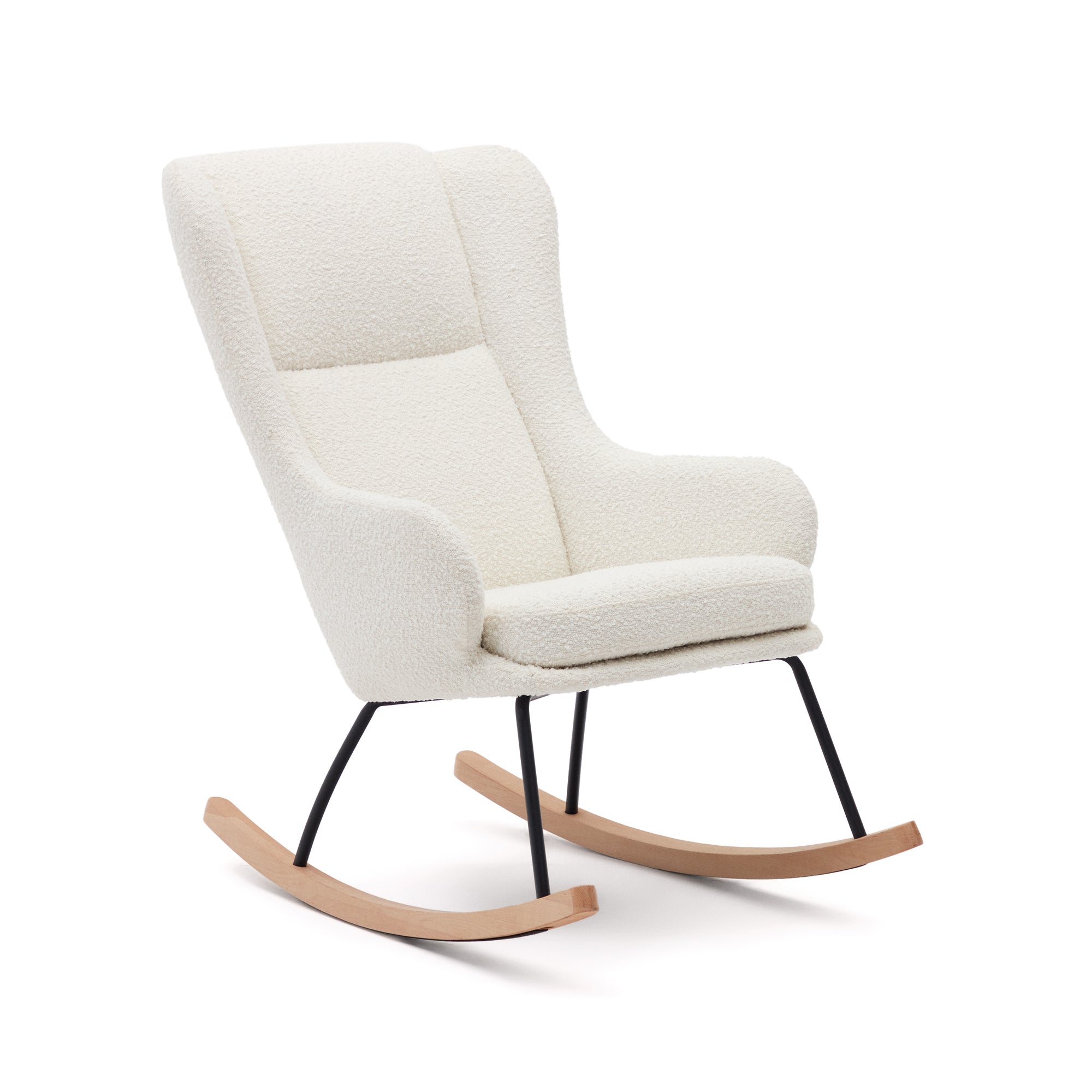 Maustin rocking chair in white bouclé with a black steel structure and beech wood - Product Image
