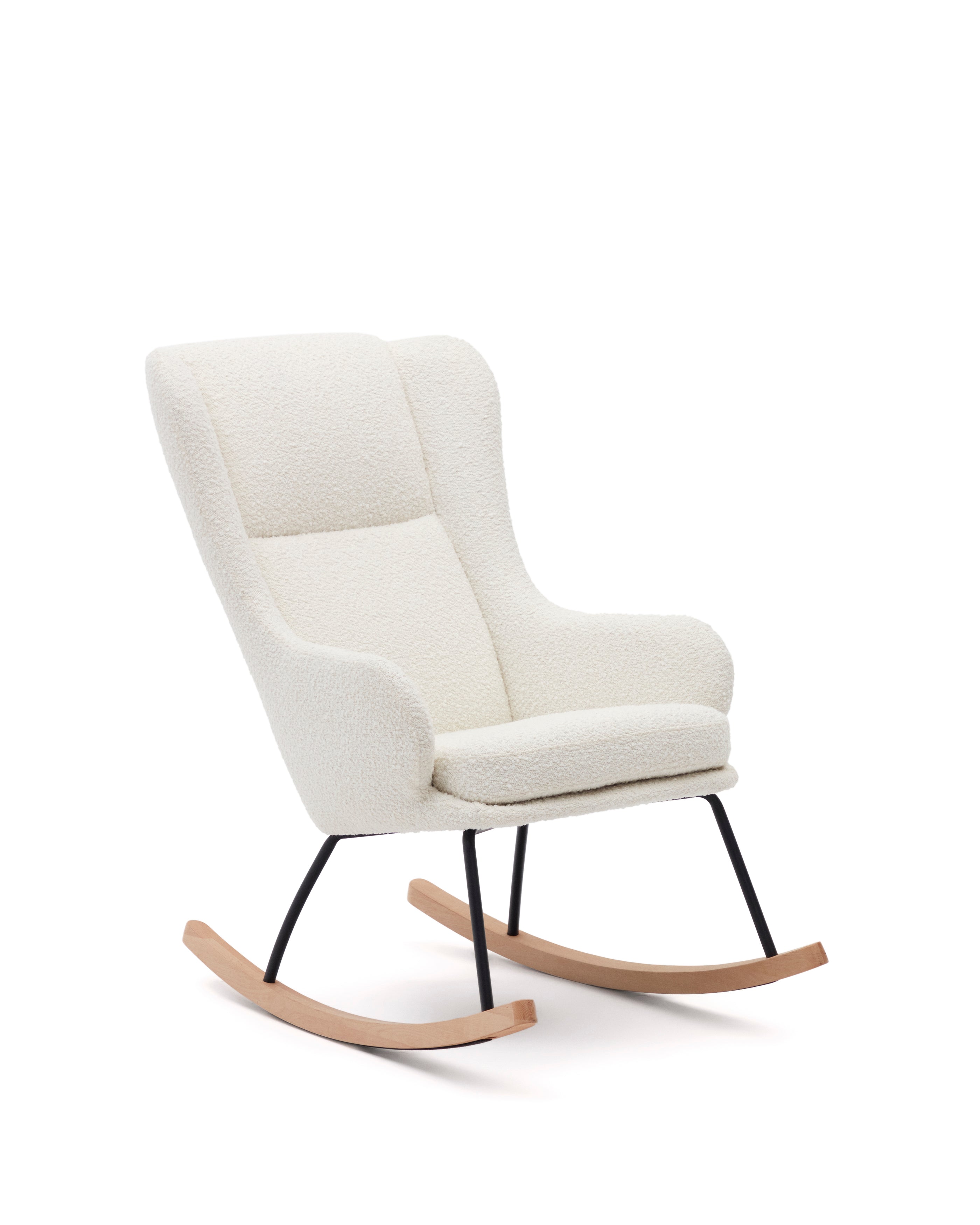 Maustin rocking chair in white bouclé with a black steel structure and beech wood - Product Image