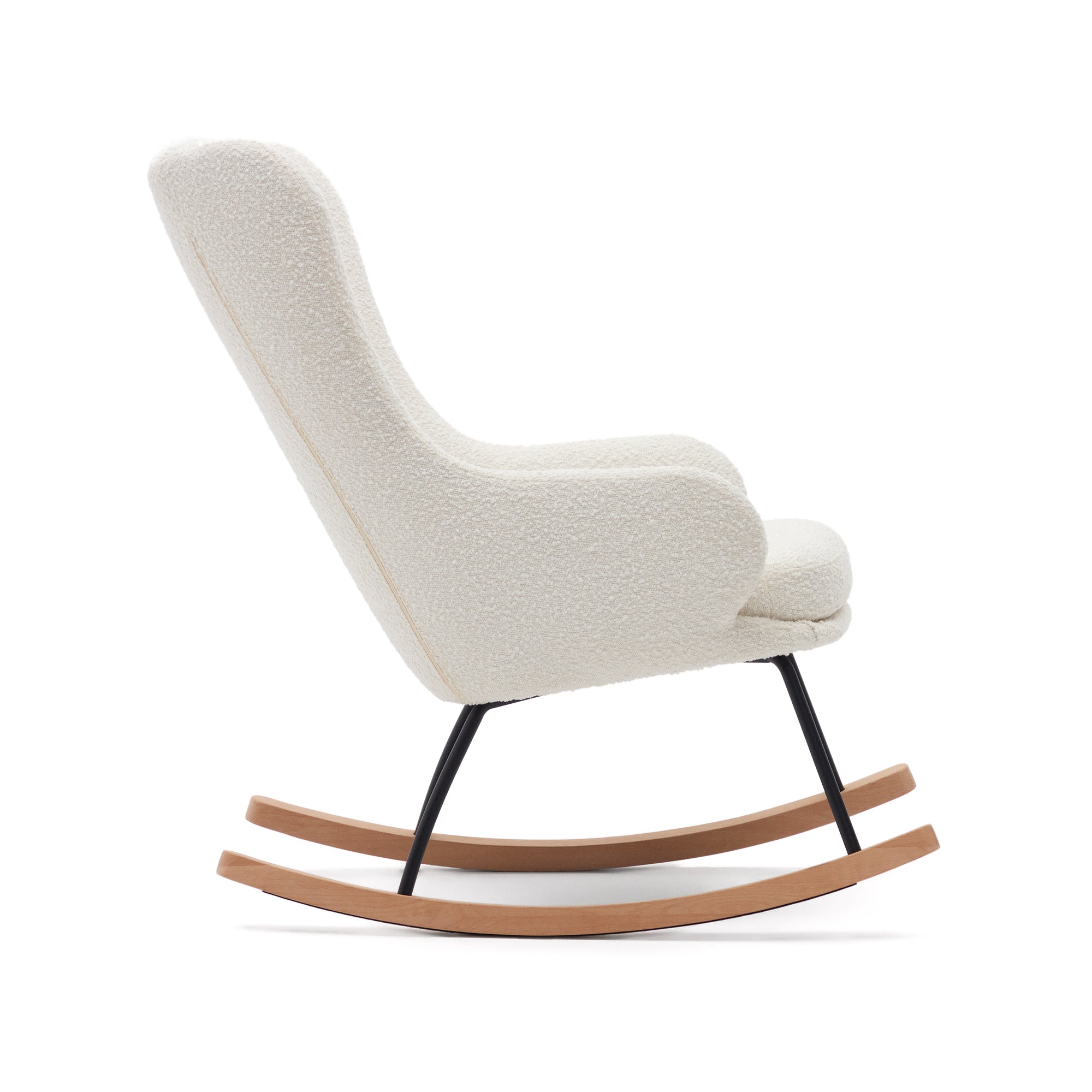 Maustin rocking chair in white bouclé with a black steel structure and beech wood - Product Image