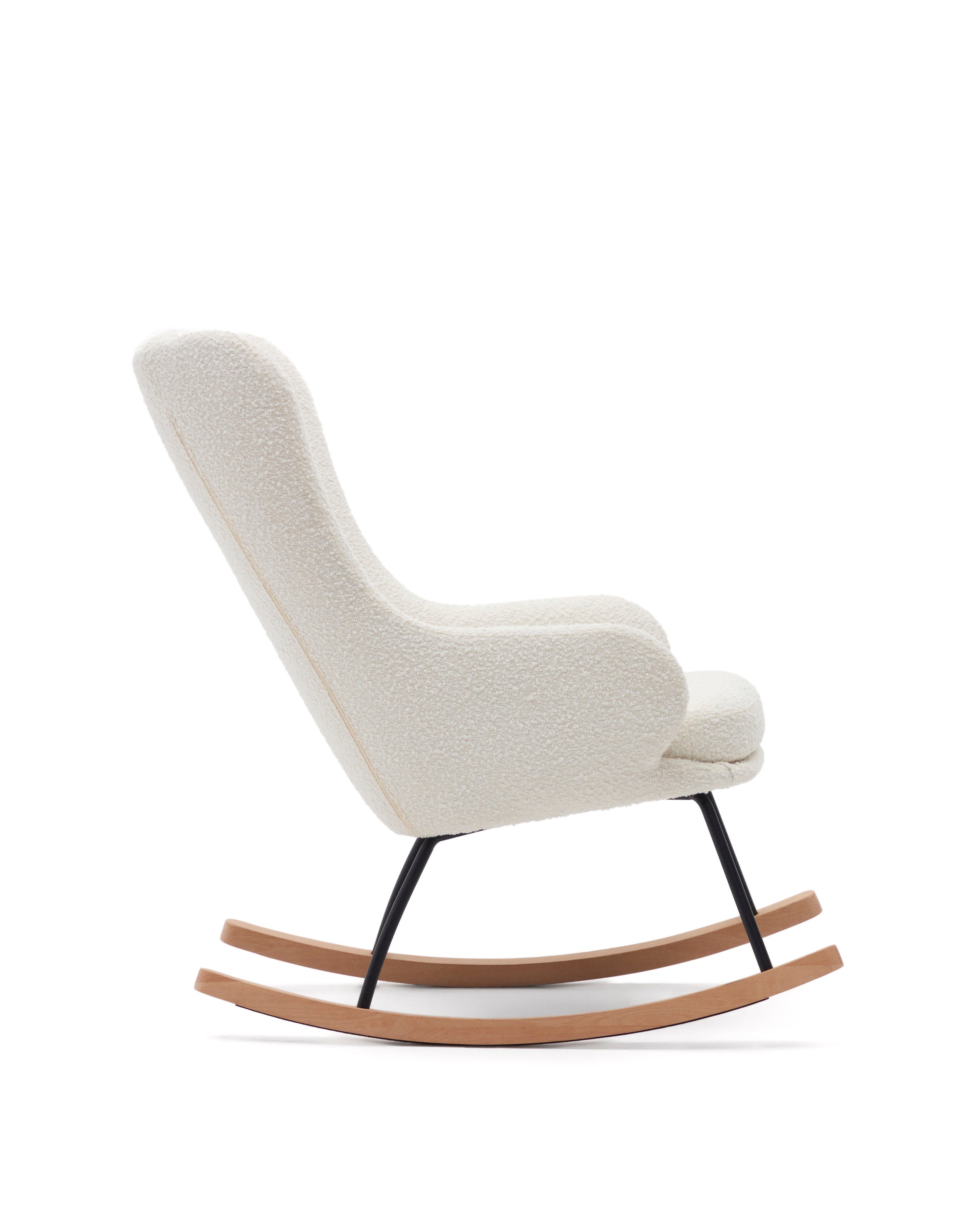 Maustin rocking chair in white bouclé with a black steel structure and beech wood - Product Image