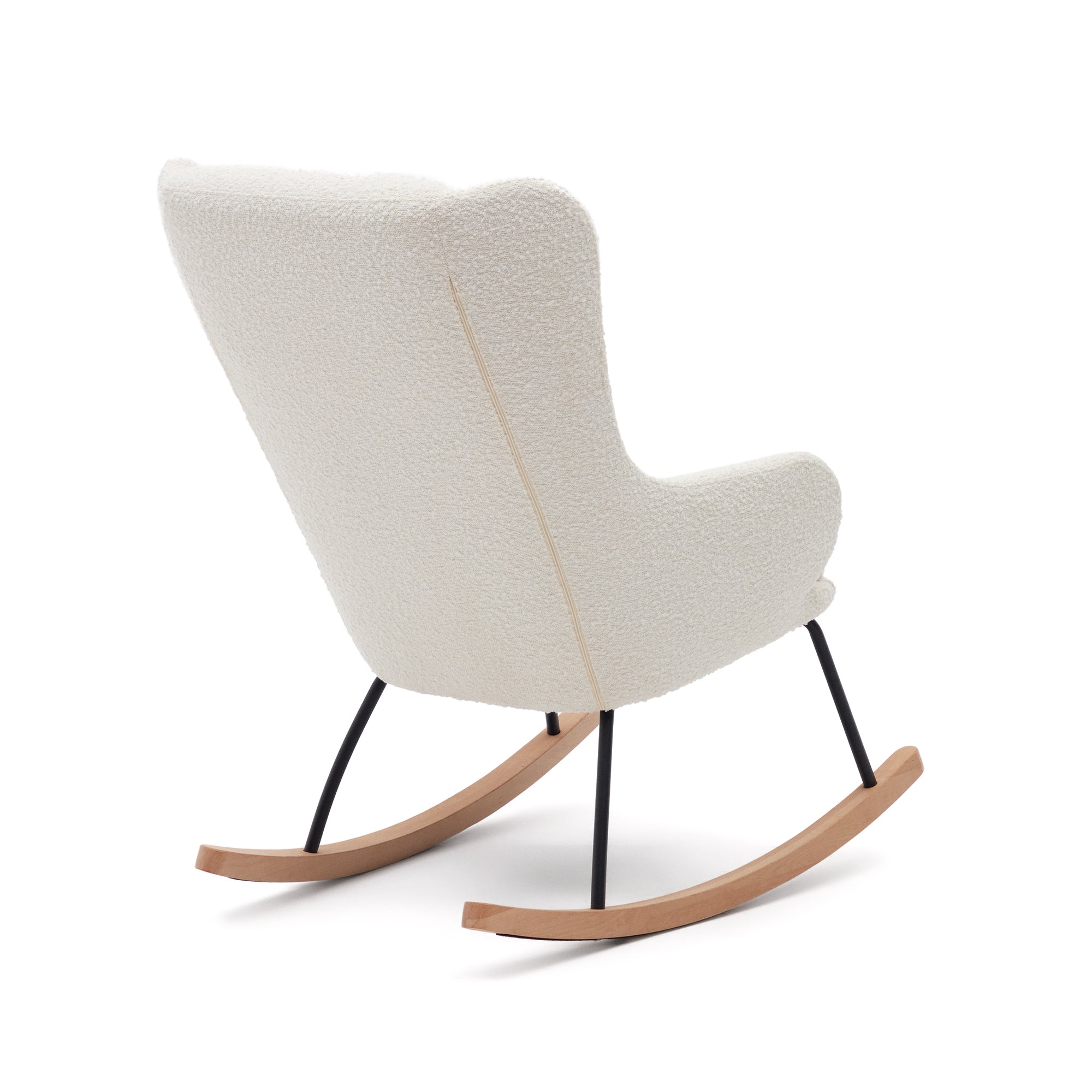 Maustin rocking chair in white bouclé with a black steel structure and beech wood - Product Image