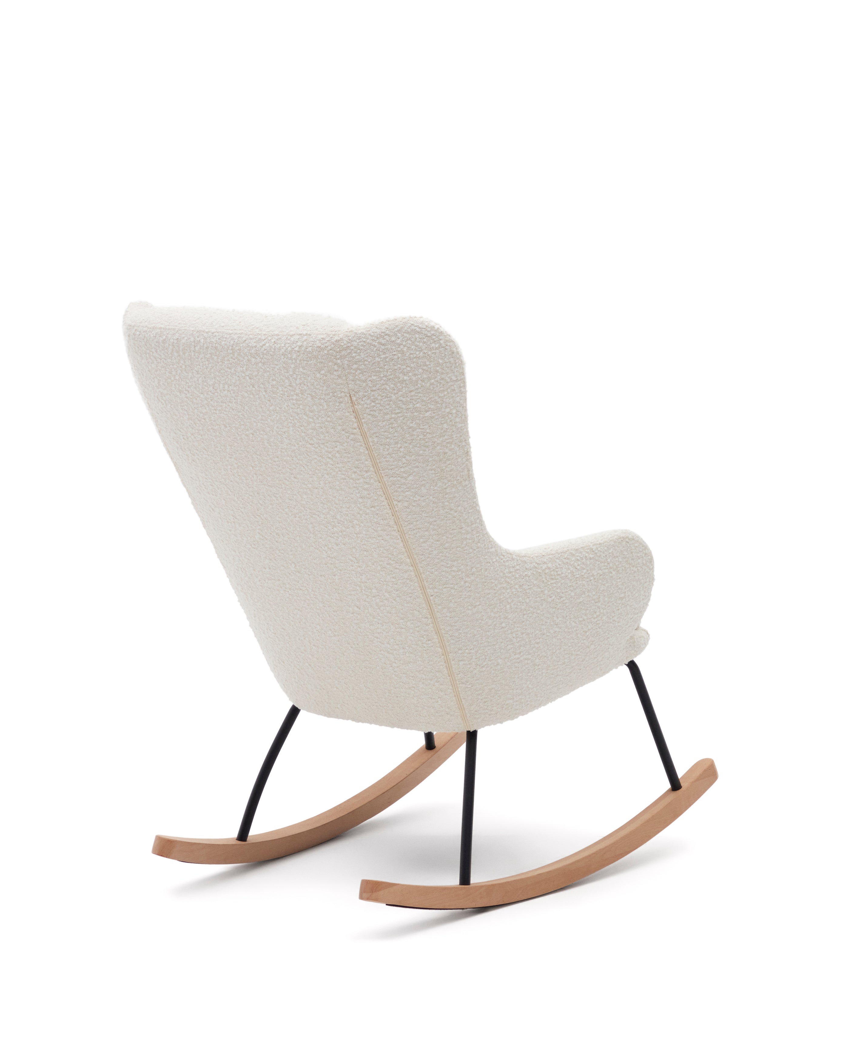 Maustin rocking chair in white bouclé with a black steel structure and beech wood - Product Image