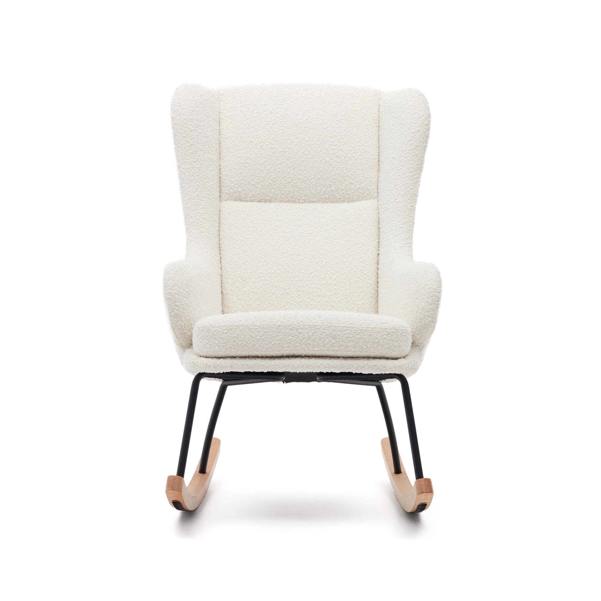 Maustin rocking chair in white bouclé with a black steel structure and beech wood - Product Image