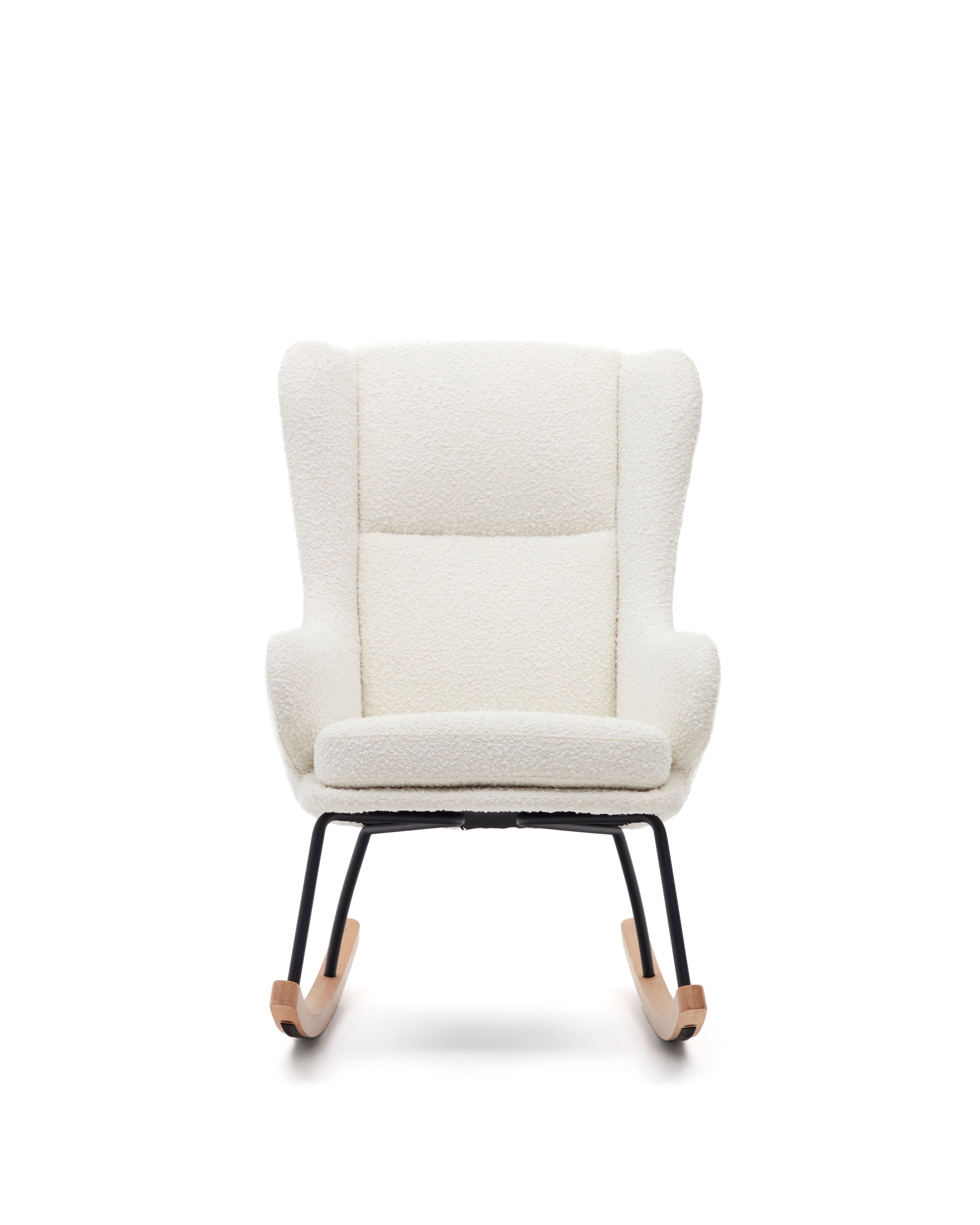 Maustin rocking chair in white bouclé with a black steel structure and beech wood - Product Image