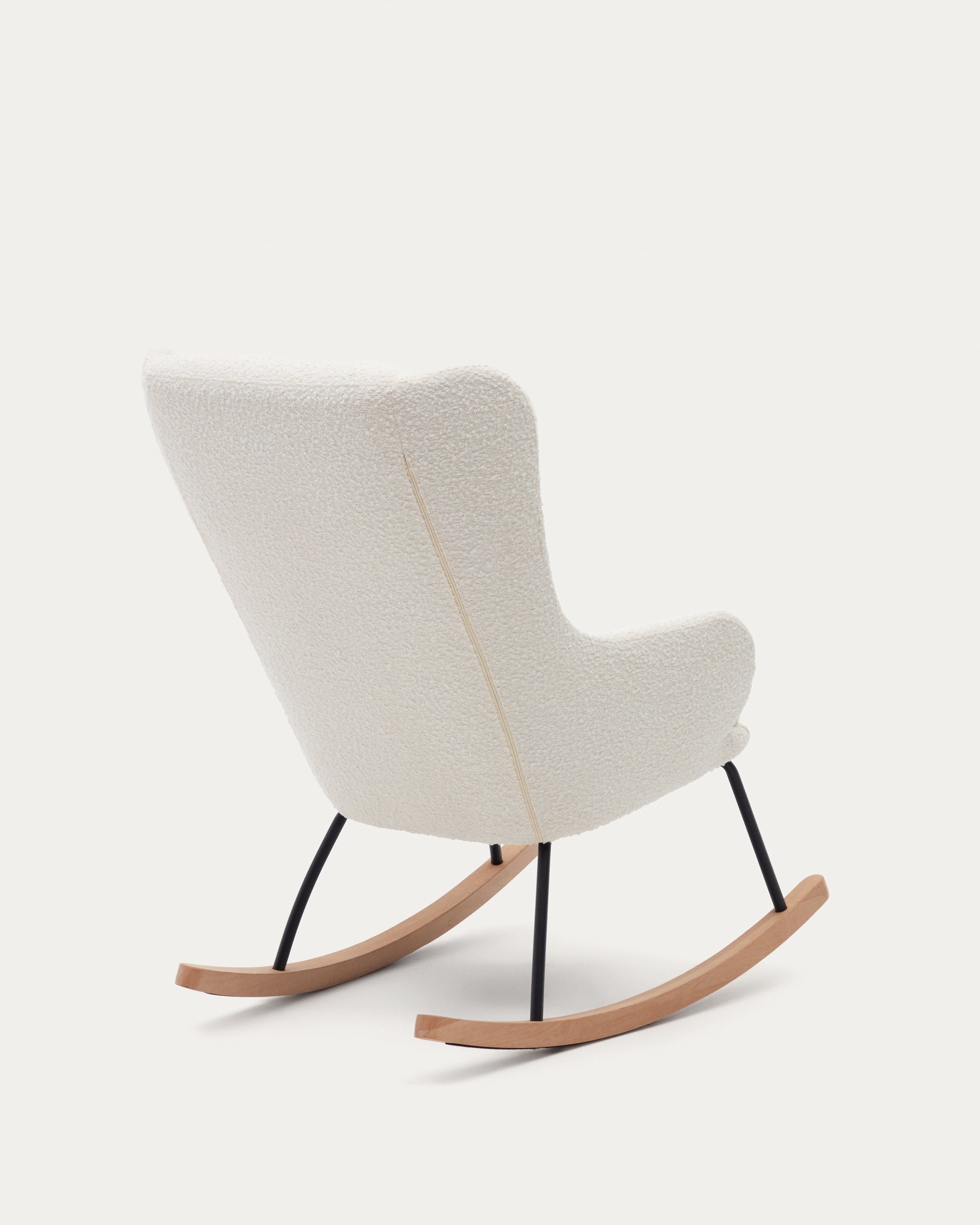 Maustin rocking chair in white bouclé with a black steel structure and beech wood - Product View