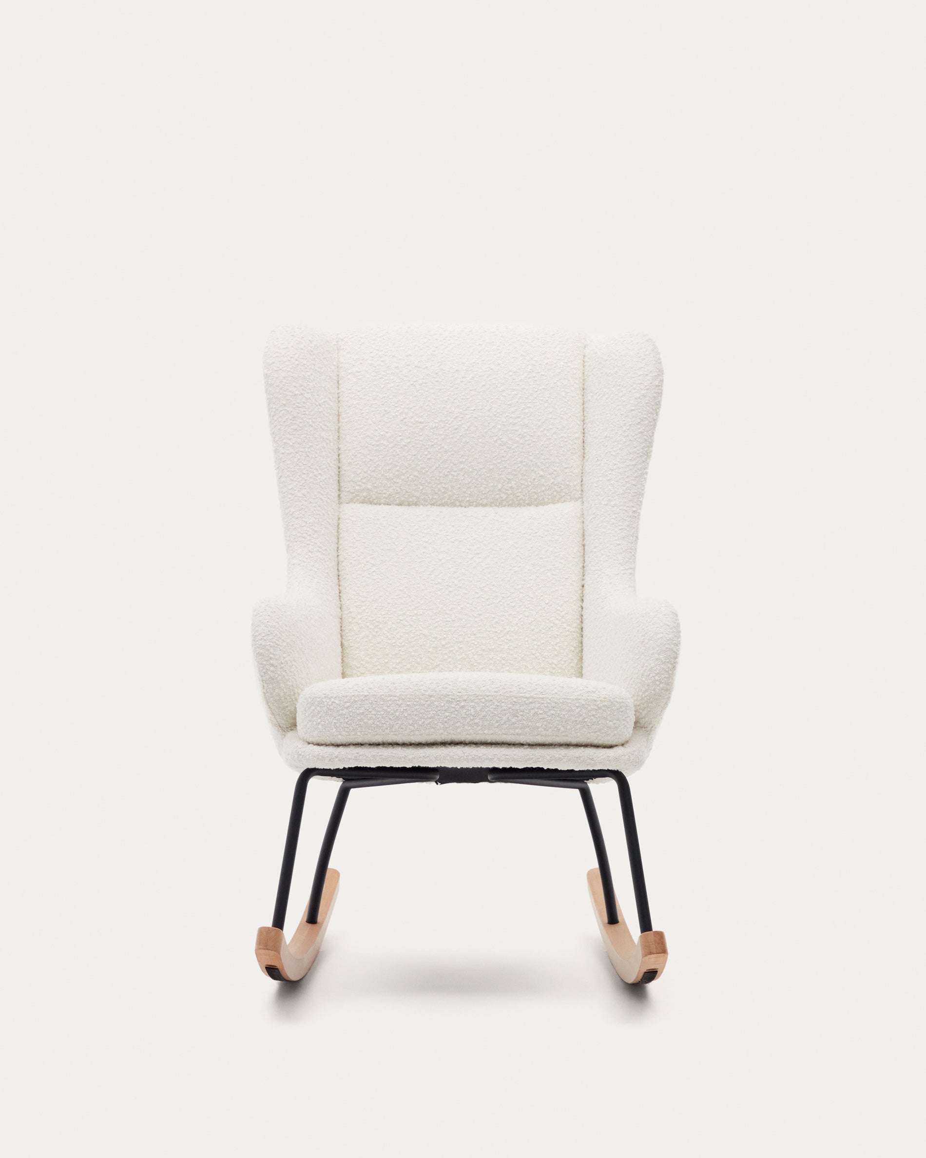 Maustin rocking chair in white bouclé with a black steel structure and beech wood - Product View