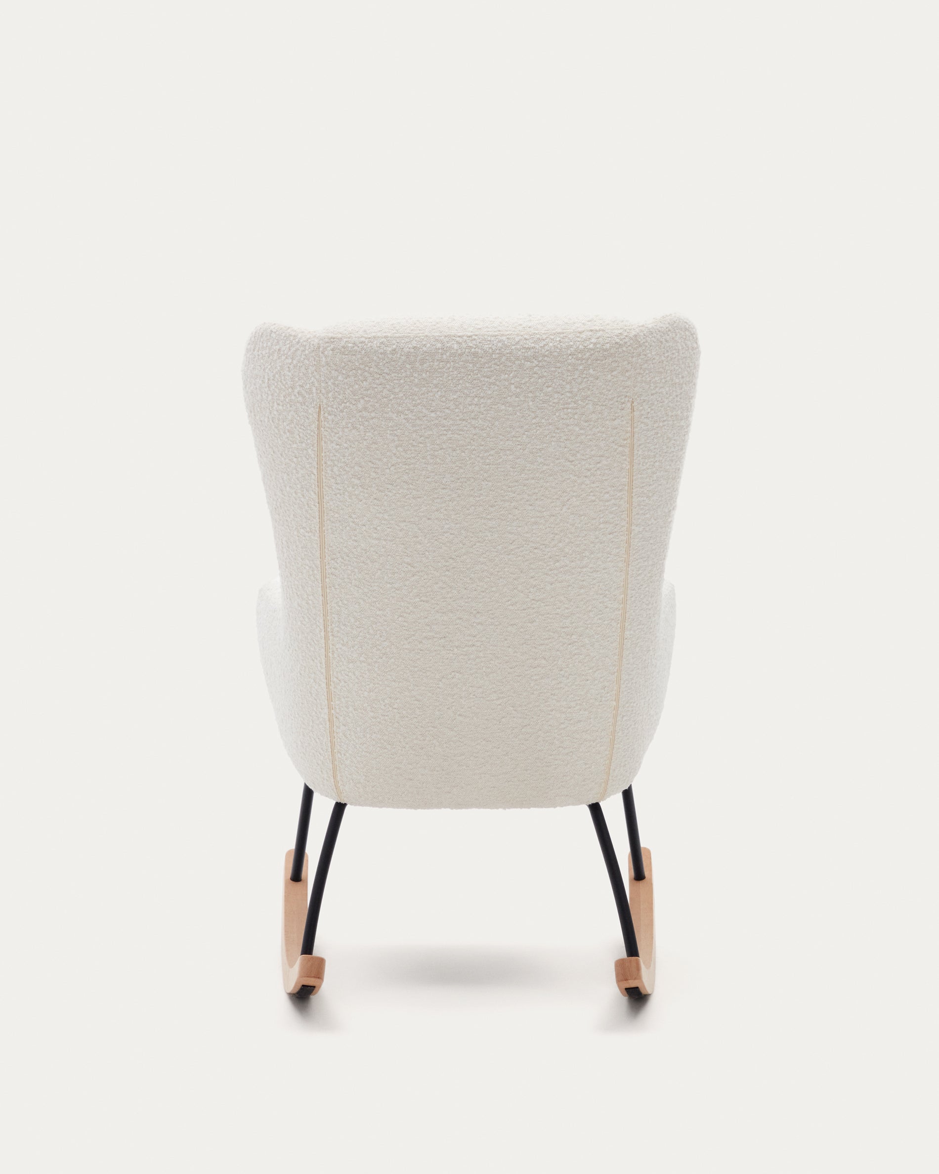 Maustin rocking chair in white bouclé with a black steel structure and beech wood - Product View