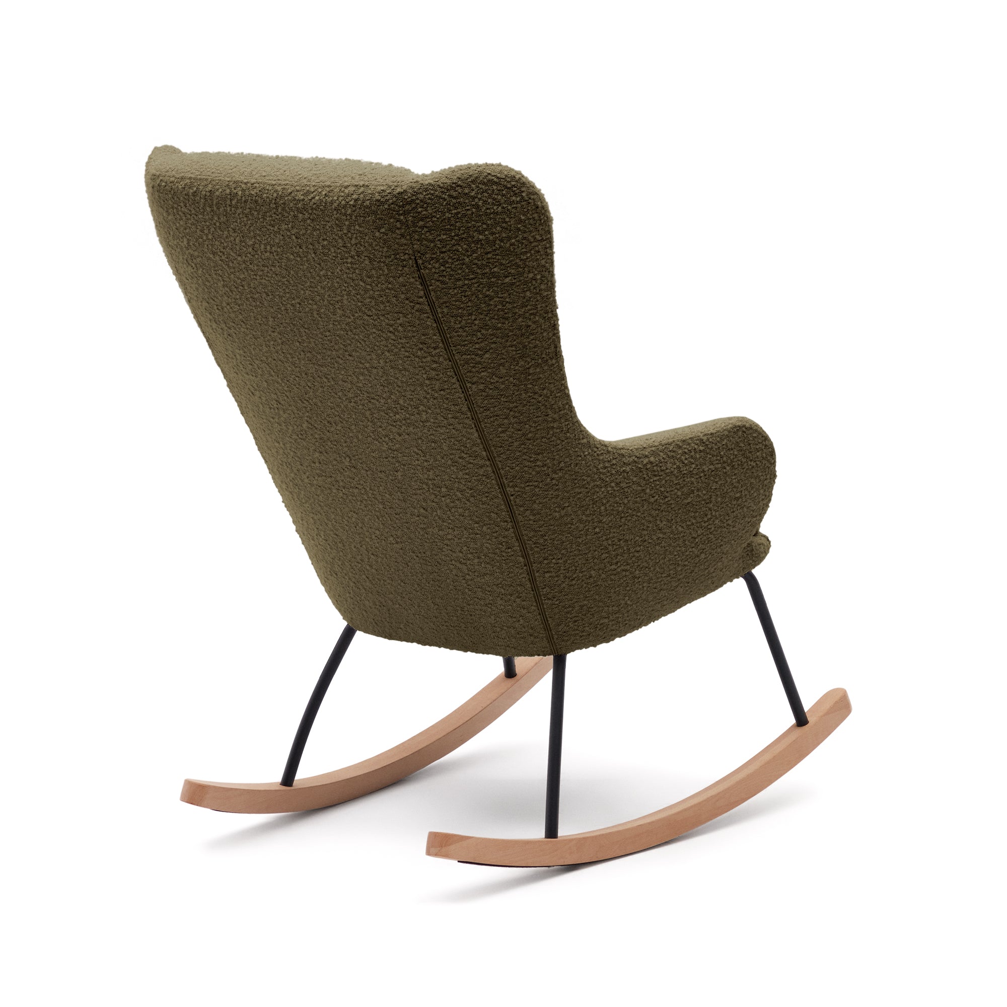 Maustin rocking chair in green bouclé with a dark green steel structure and beech wood - Product Image