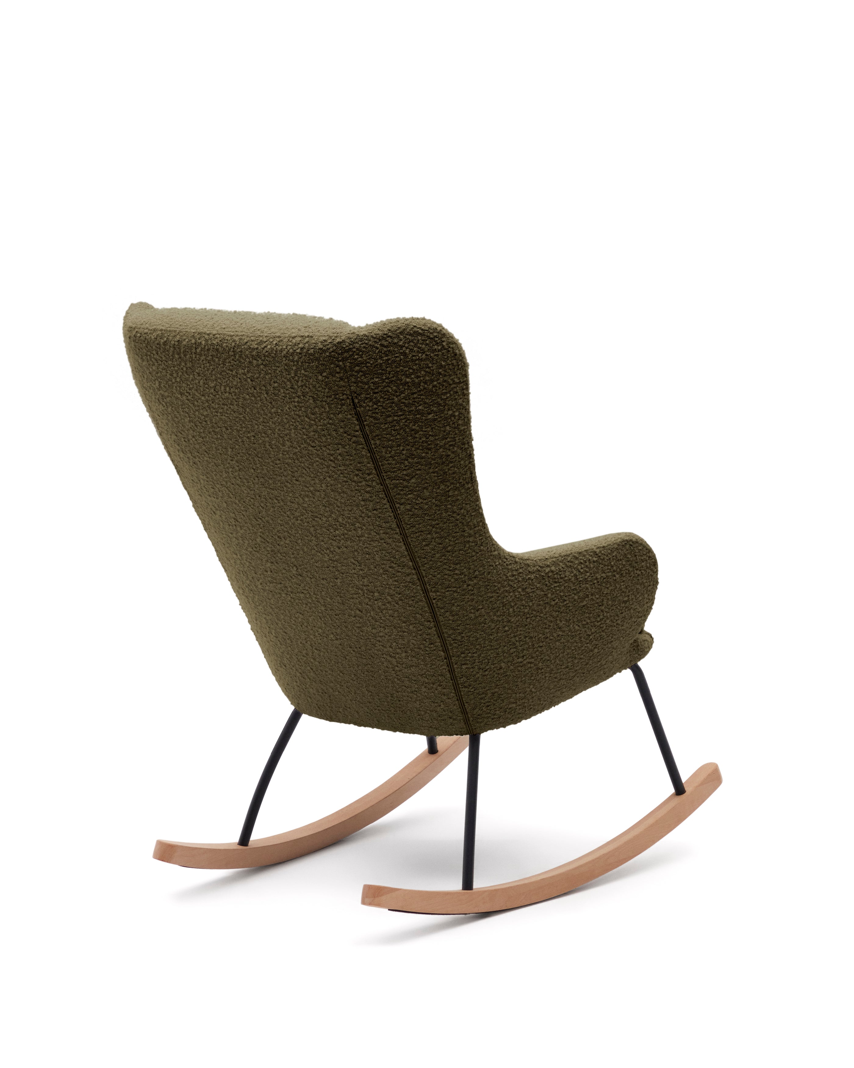 Maustin rocking chair in green bouclé with a dark green steel structure and beech wood - Product Image