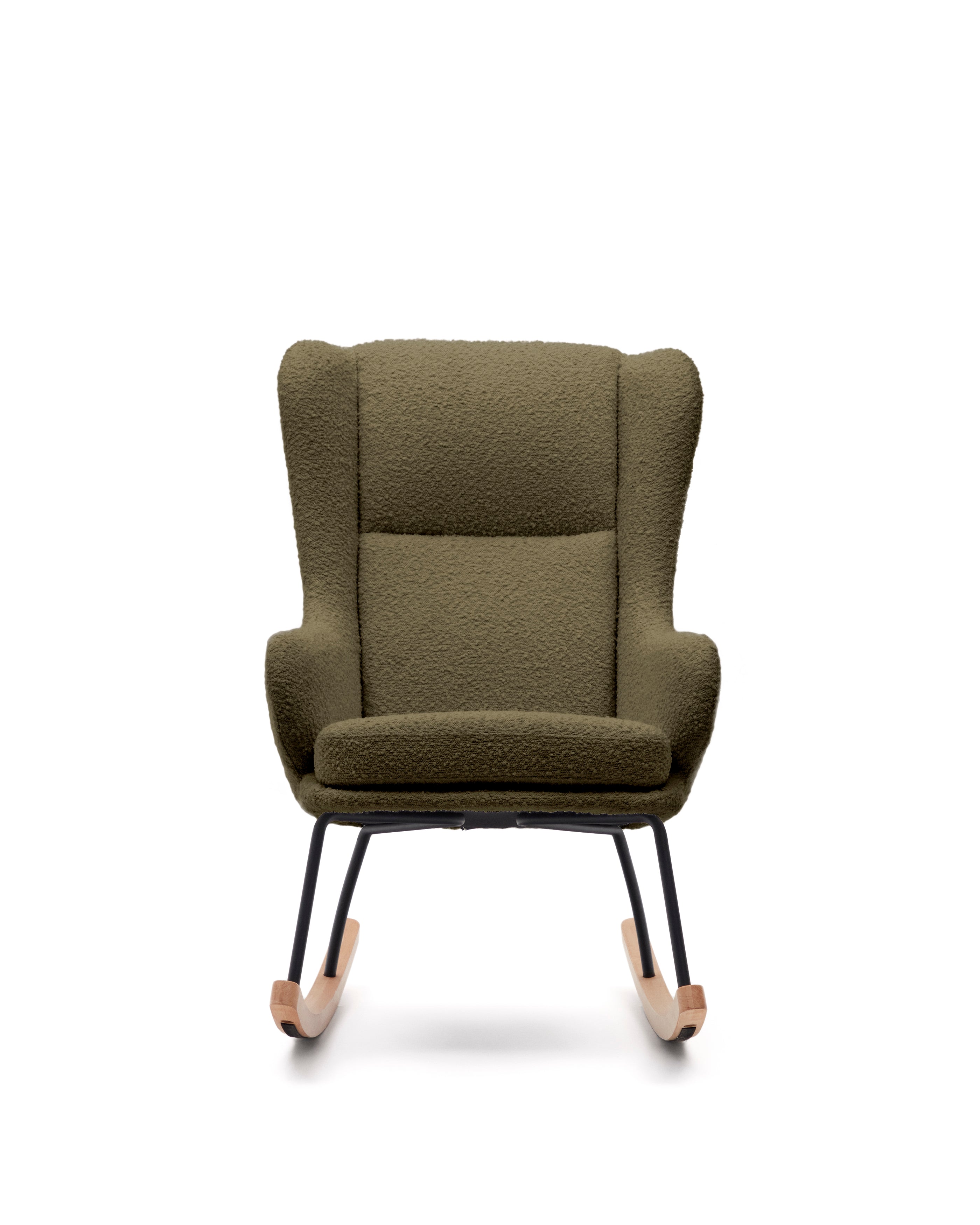 Maustin rocking chair in green bouclé with a dark green steel structure and beech wood - Product Image