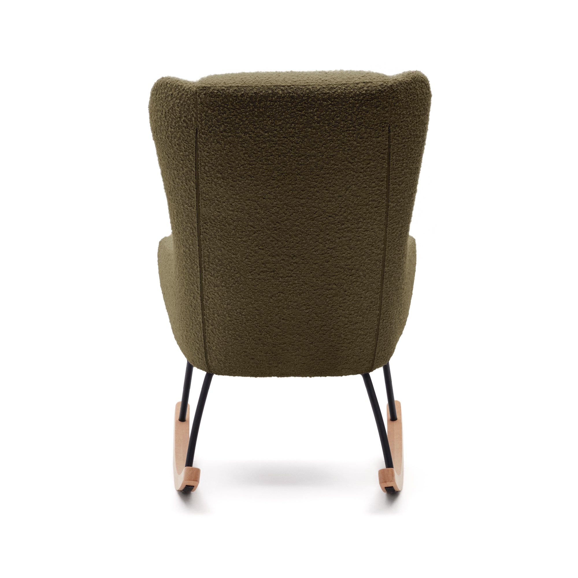 Maustin rocking chair in green bouclé with a dark green steel structure and beech wood - Product Image