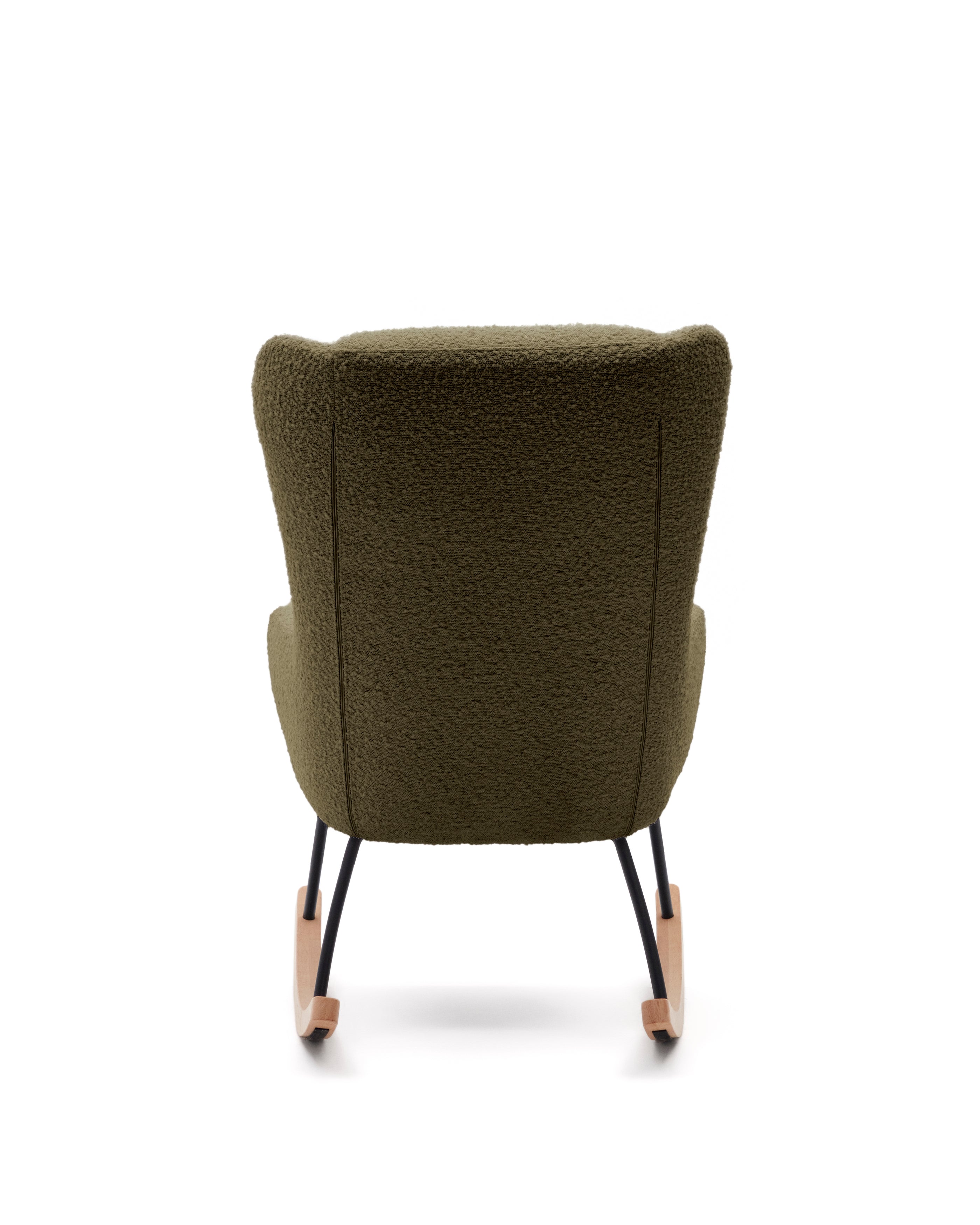 Maustin rocking chair in green bouclé with a dark green steel structure and beech wood - Product Image