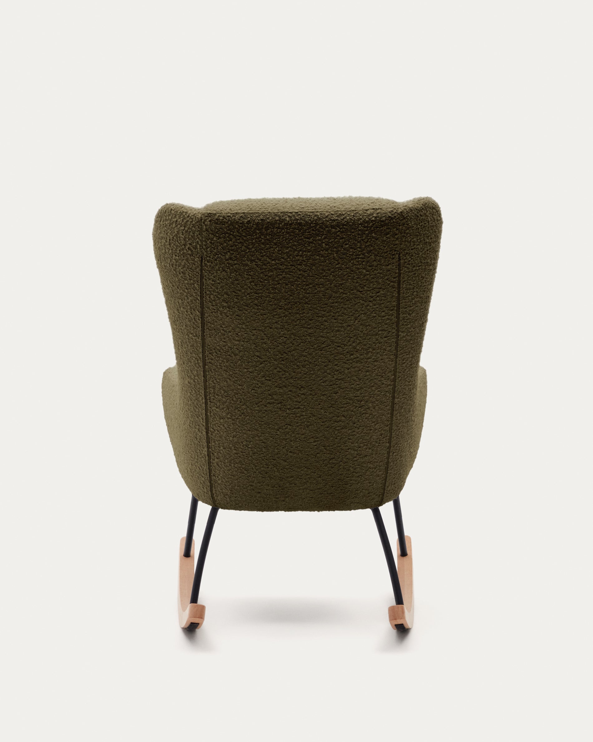 Maustin rocking chair in green bouclé with a dark green steel structure and beech wood - Product View
